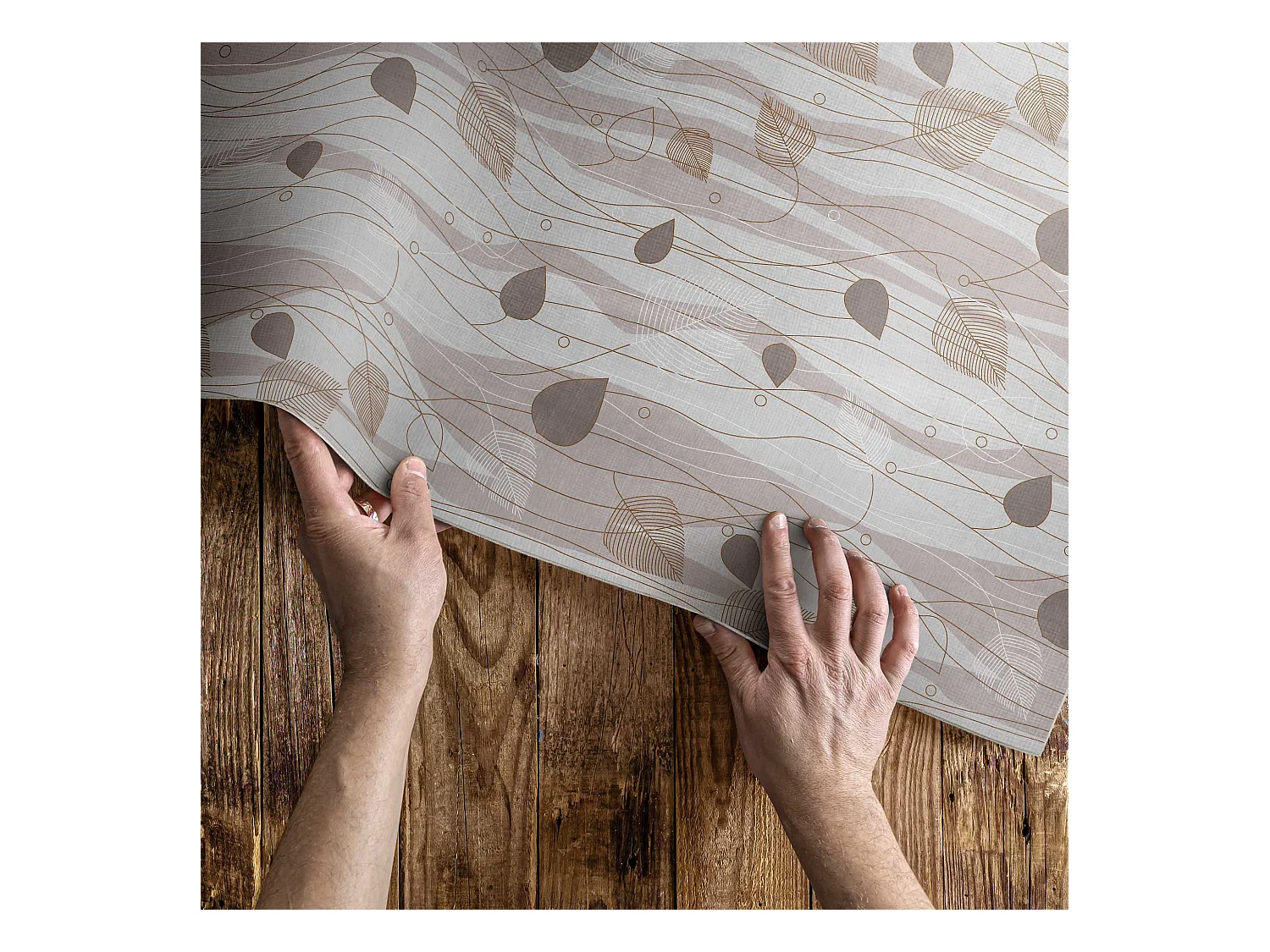 Tapis vinyle pour la maison, Moquette d'intérieur Feuilles de Boho sur fond de vagues - 120x180 cm