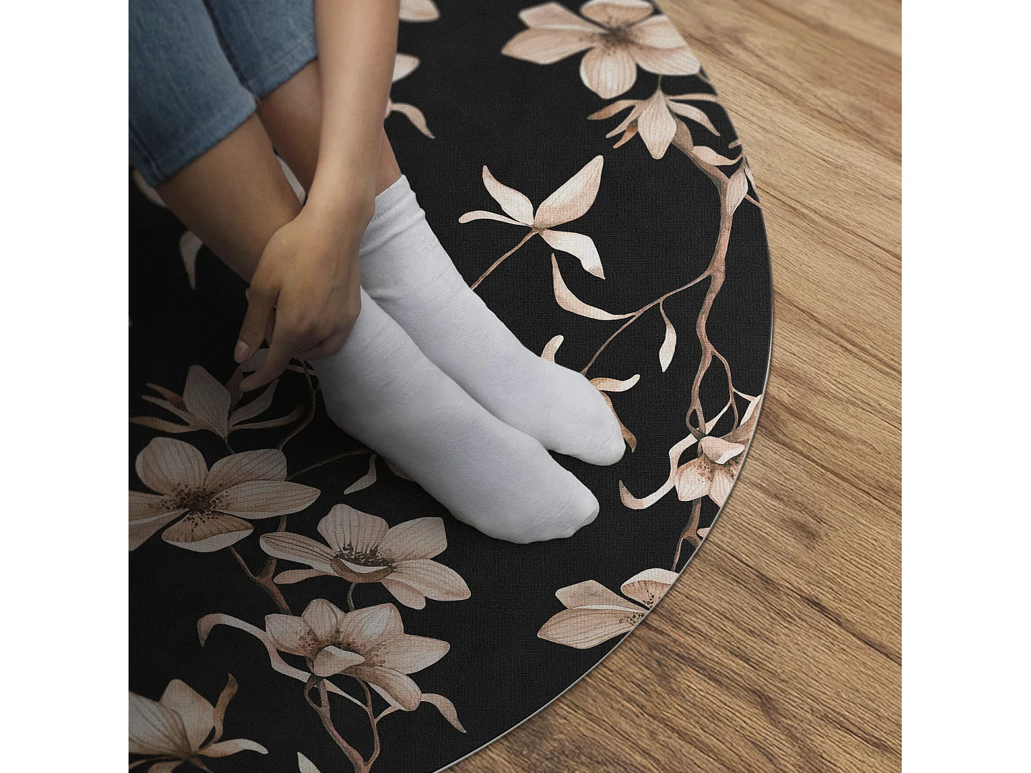 Vinylteppich für Zuhause, Innenteppich Helle Blumen auf Zweigen, Vintage-Muster, 100 cm