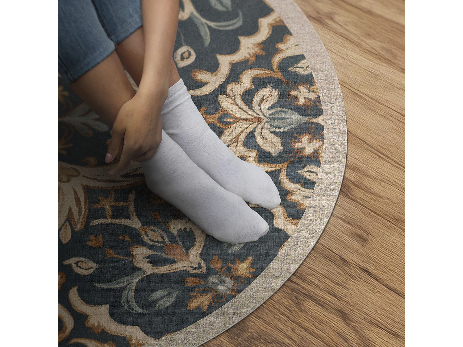 Vinyl-Teppich für Zuhause, Innenteppich, Pflanzendekoration, Vintage-Ornament im alten Stil, 110 cm