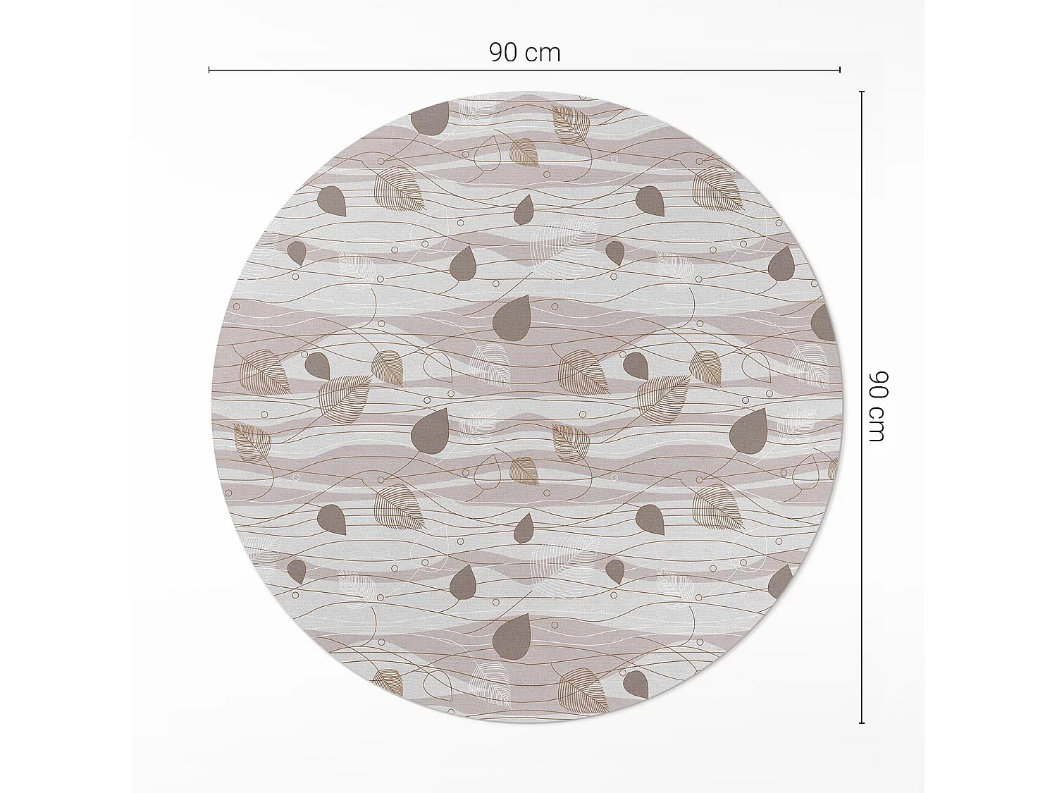 Vinylteppich für Zuhause, Boho-Innenteppich, Blätter auf dem Hintergrund von Wellen, Illustration, 90 cm