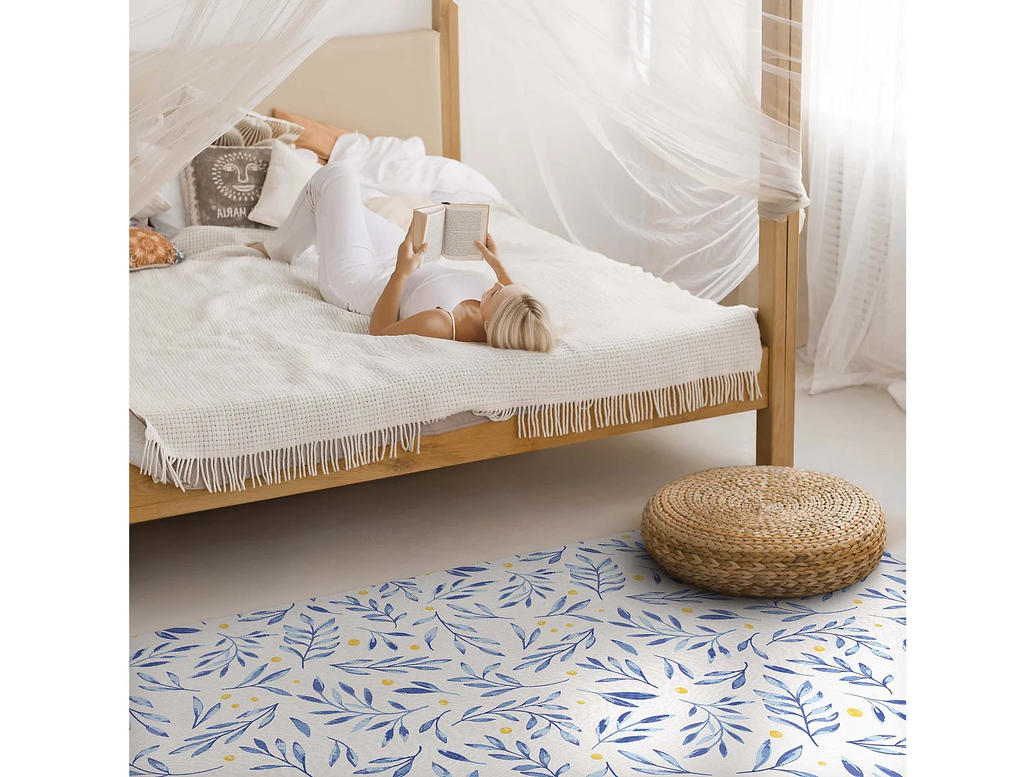 Vinylteppich für Zuhause, Innenteppich Zweige, Blätter, künstlerische Punkte – 60x90 cm