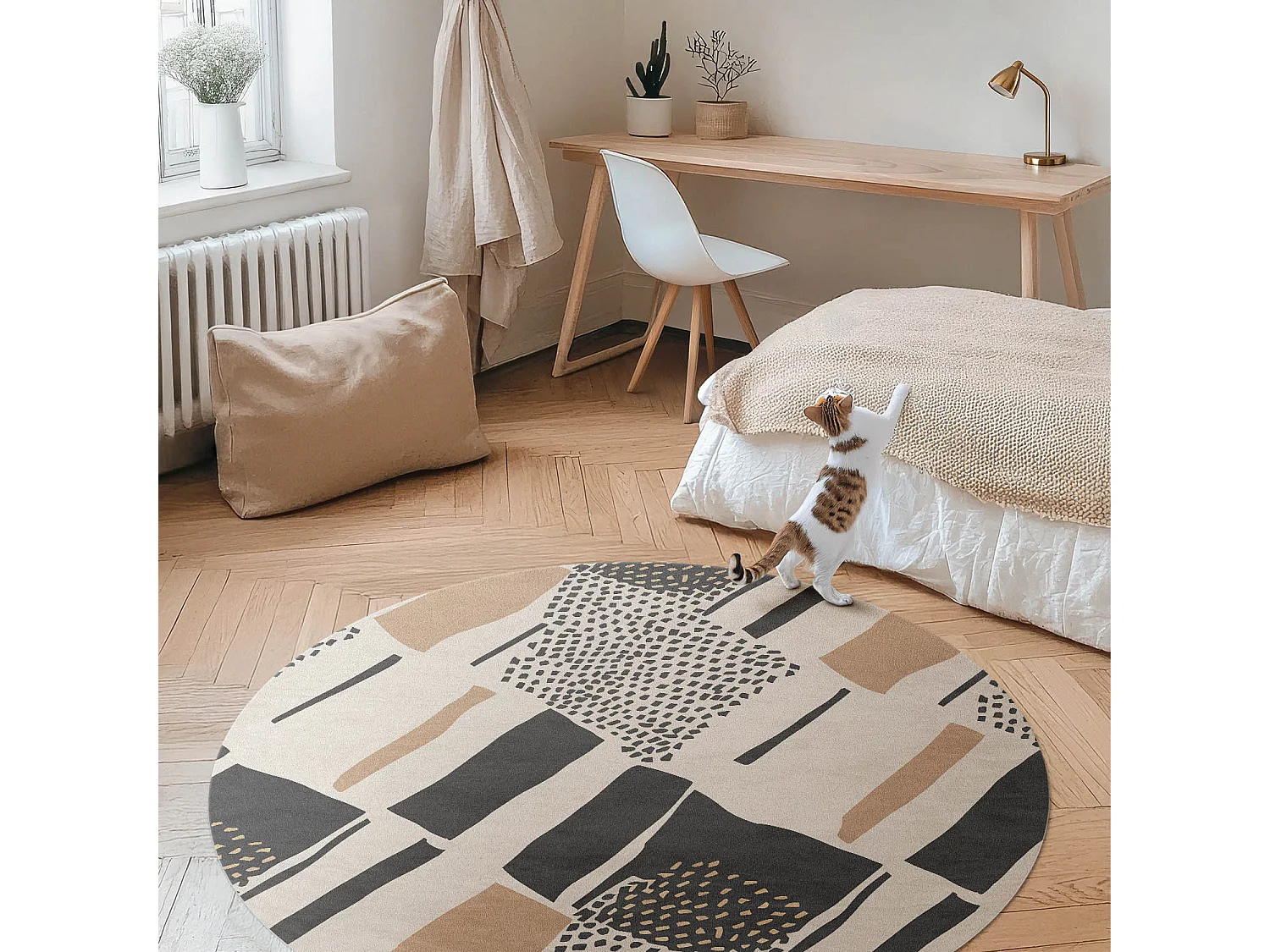 Tapis vinyle pour la maison, Moquette d'intérieur Composition abstraite de taches de style bohème artistique 140 cm