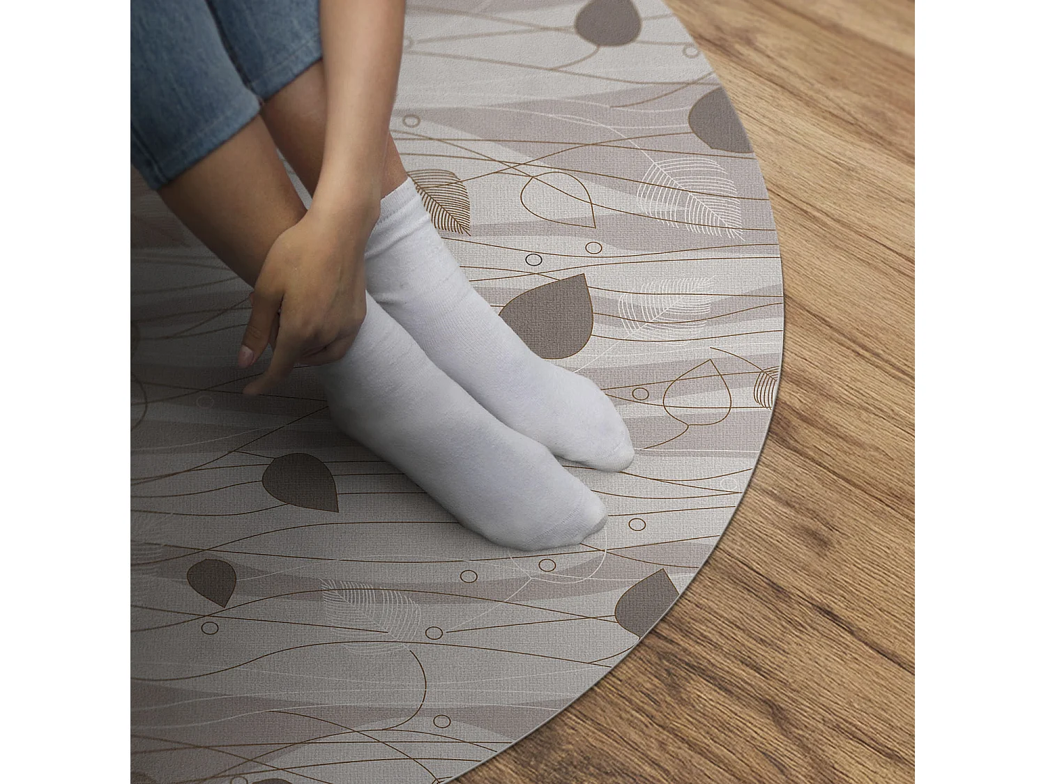 Vinylteppich für Zuhause, Boho-Innenteppich, Blätter auf dem Hintergrund von Wellen, Illustration, 50 cm