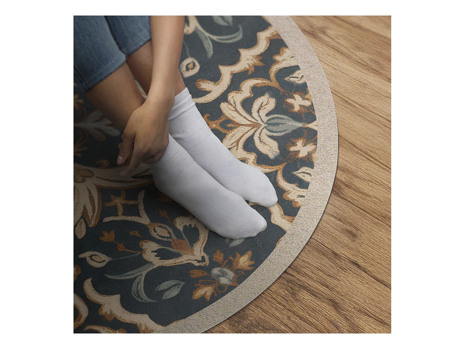 Tapis vinyle pour la maison, Moquette d'intérieur Décoration végétale ornement vintage dans un style ancien 120 cm
