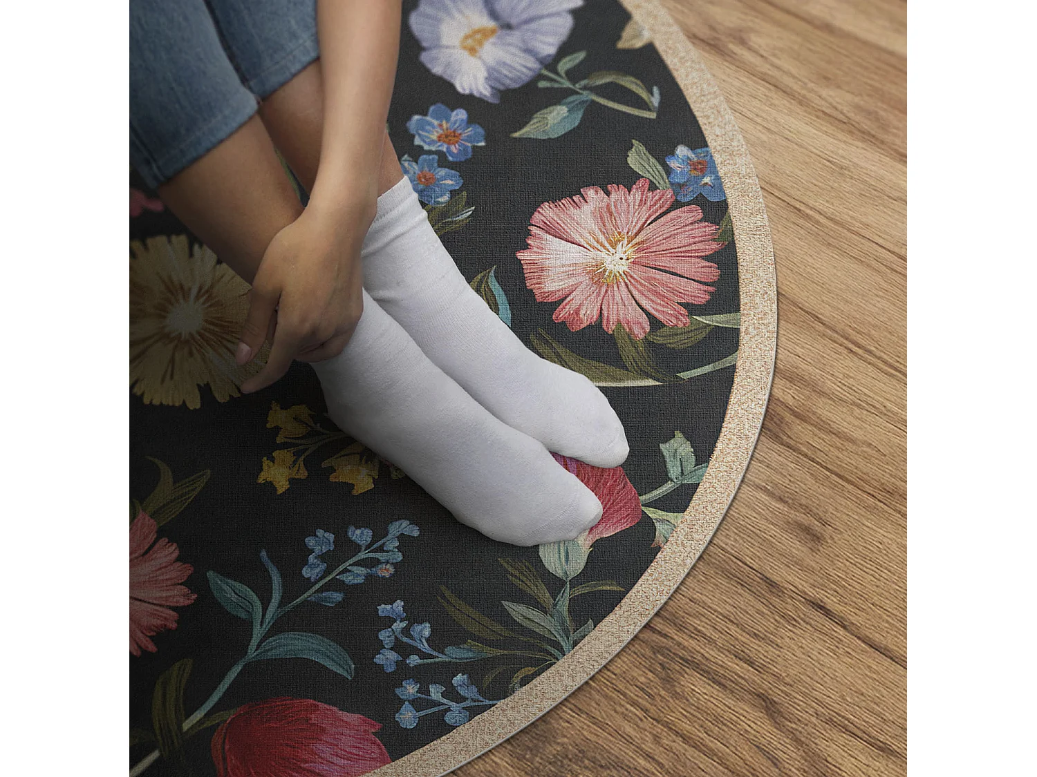 Vinylteppich für Zuhause, Innenteppich Wildblumen schöne bunte Pflanzen im Vintage-Boho-Stil 60 cm