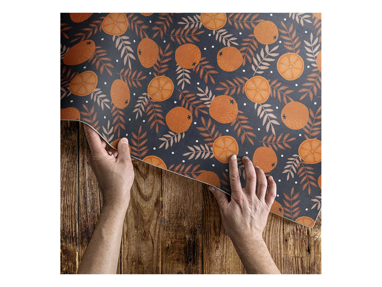 Tapis vinyle pour la maison, Moquette d'intérieur Illustration d'oranges et de feuilles - 80x120 cm