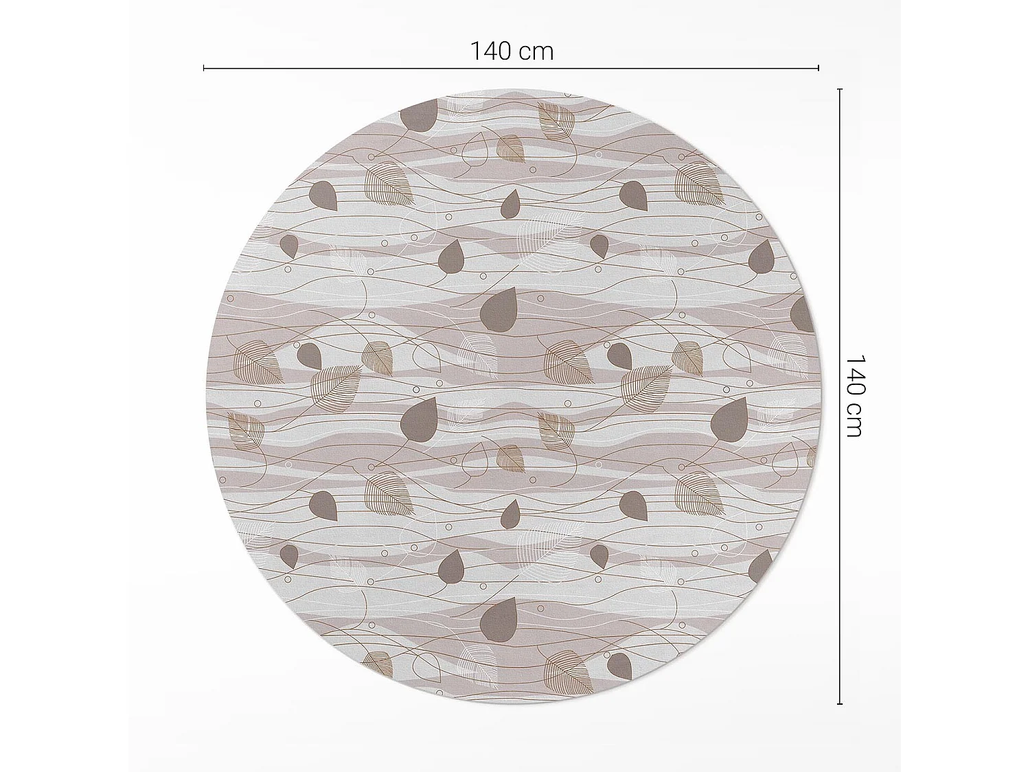 Vinylteppich für Zuhause, Boho-Innenteppich, Blätter auf dem Hintergrund von Wellen, Illustration, 140 cm