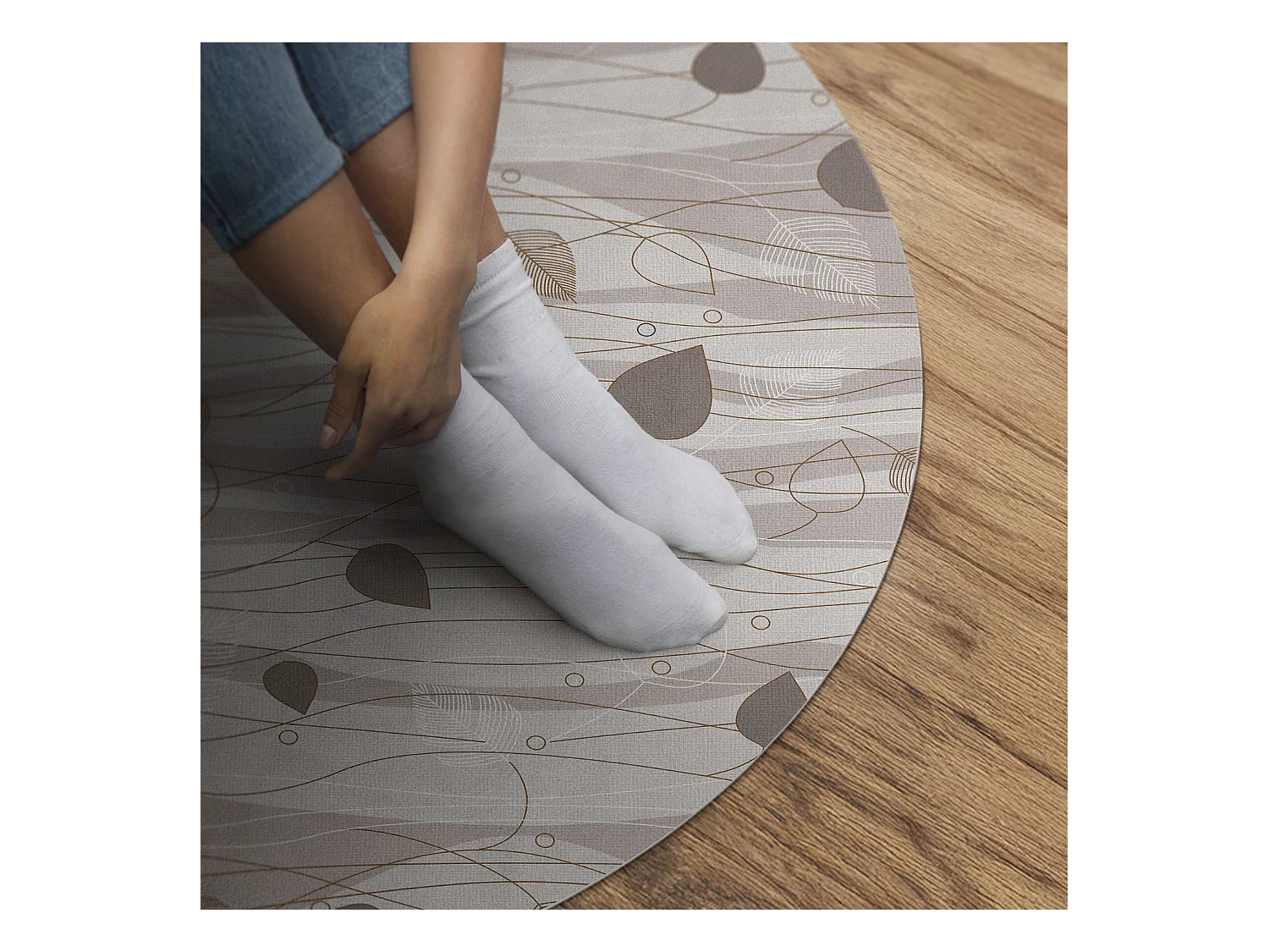 Tapis vinyle pour la maison, Moquette d'intérieur Feuilles de Boho sur illustration de fond de vagues 140 cm