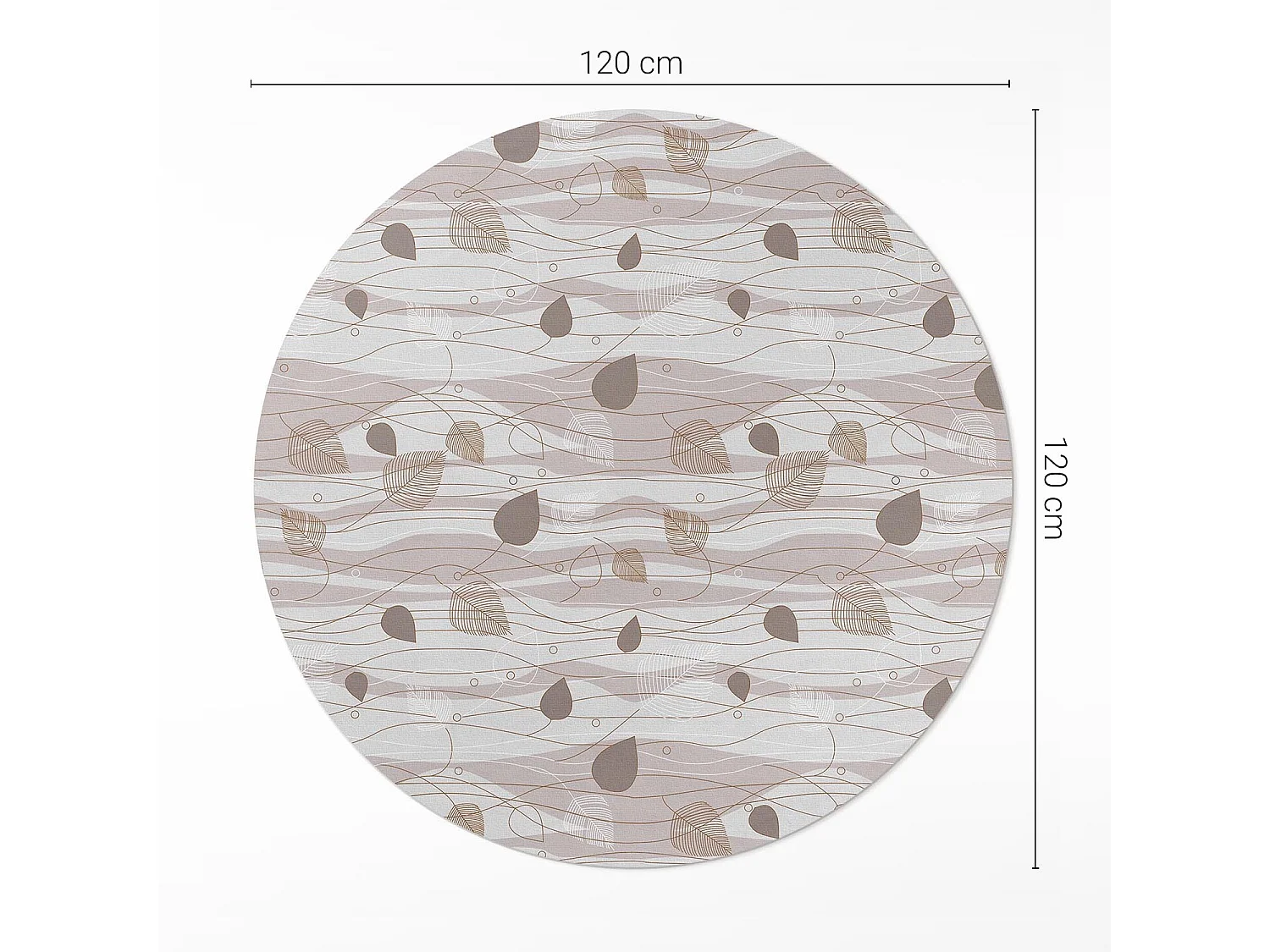 Vinylteppich für Zuhause, Boho-Innenteppich, Blätter auf dem Hintergrund von Wellen, Illustration, 120 cm