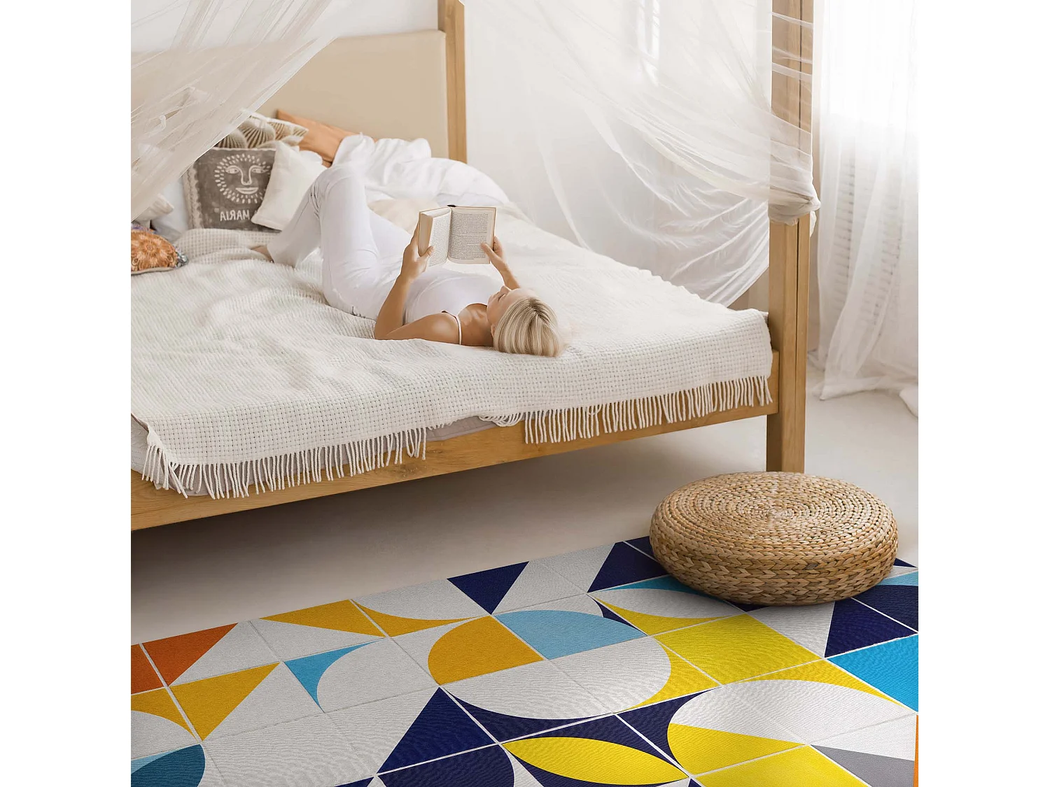 Tapis vinyle pour la maison, Moquette d'intérieur Mosaïque moderne de formes géométriques - 150x225 cm