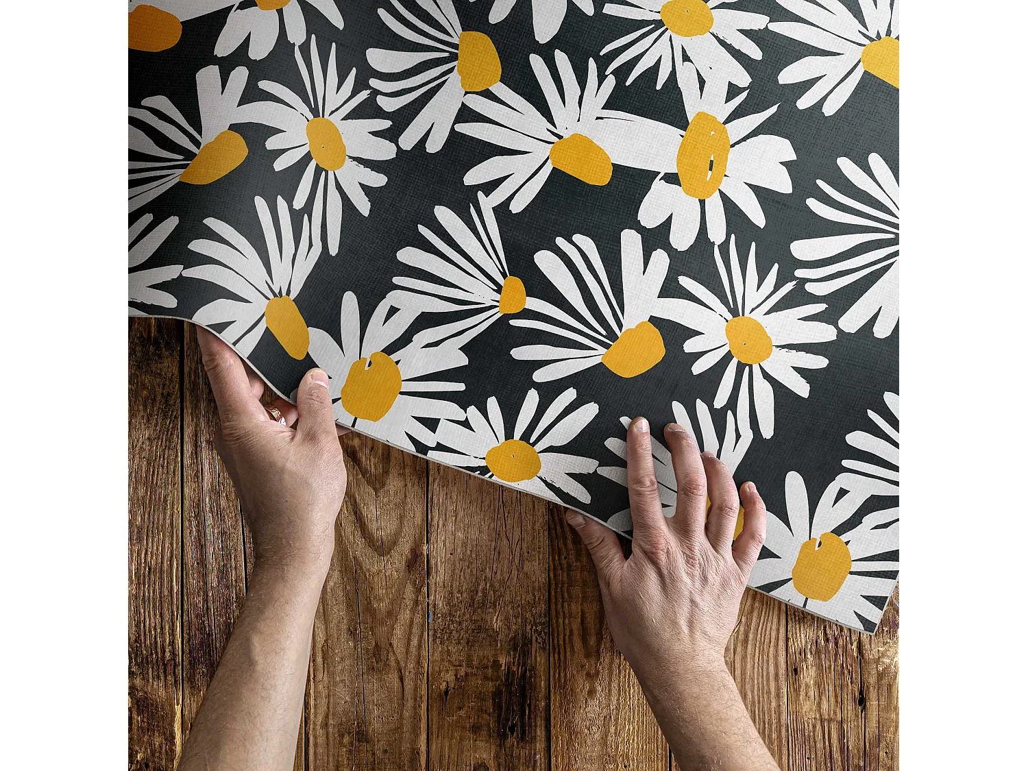 Vinyltapijt voor thuis, Binnentapijt Madeliefjes en geschilderde wilde bloemen - 80x120 cm