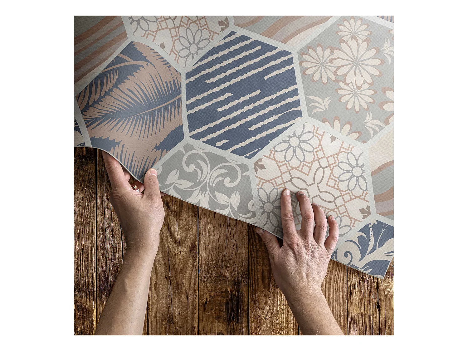 Tapis vinyle pour la maison, Moquette d'intérieur Carreaux boho hexagones hawaïens - 100x150 cm