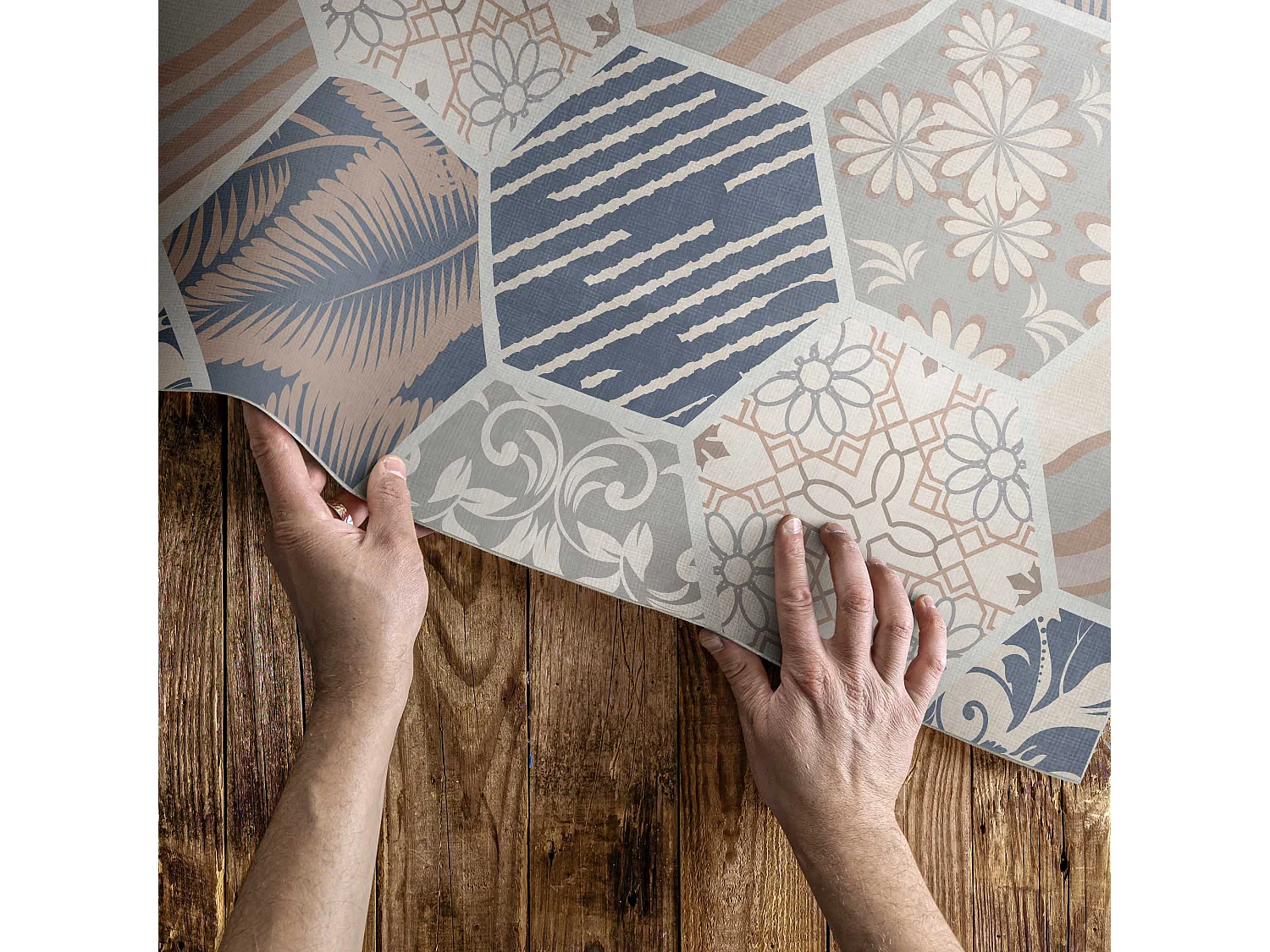 Vinylteppich für Zuhause, Innenteppich mit hawaiianischen Boho-Sechseckfliesen – 100 x 150 cm