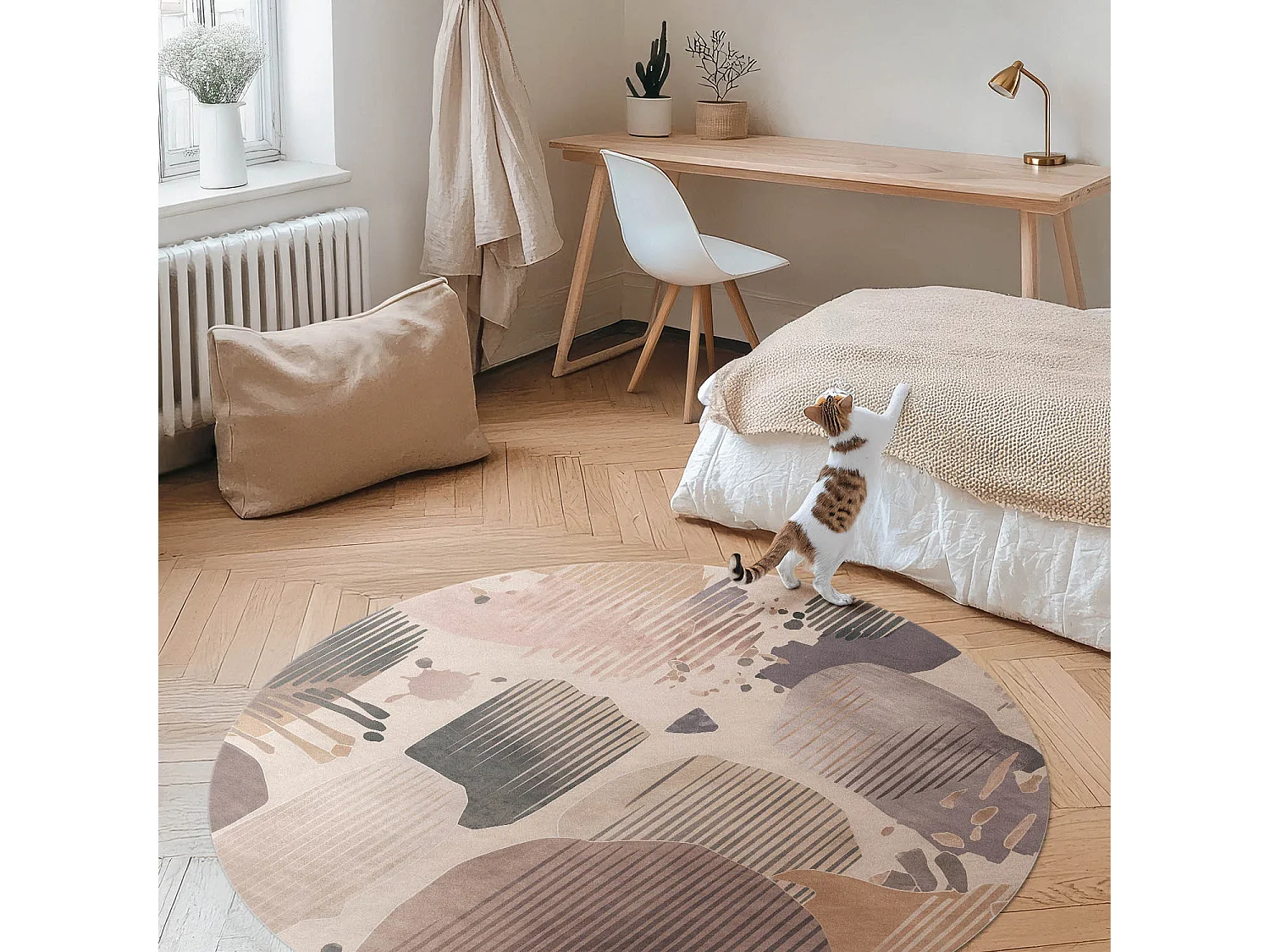 Tapis vinyle pour la maison, Moquette d'intérieur Formes abstraites aux couleurs pastel, style boho/vintage 60 cm