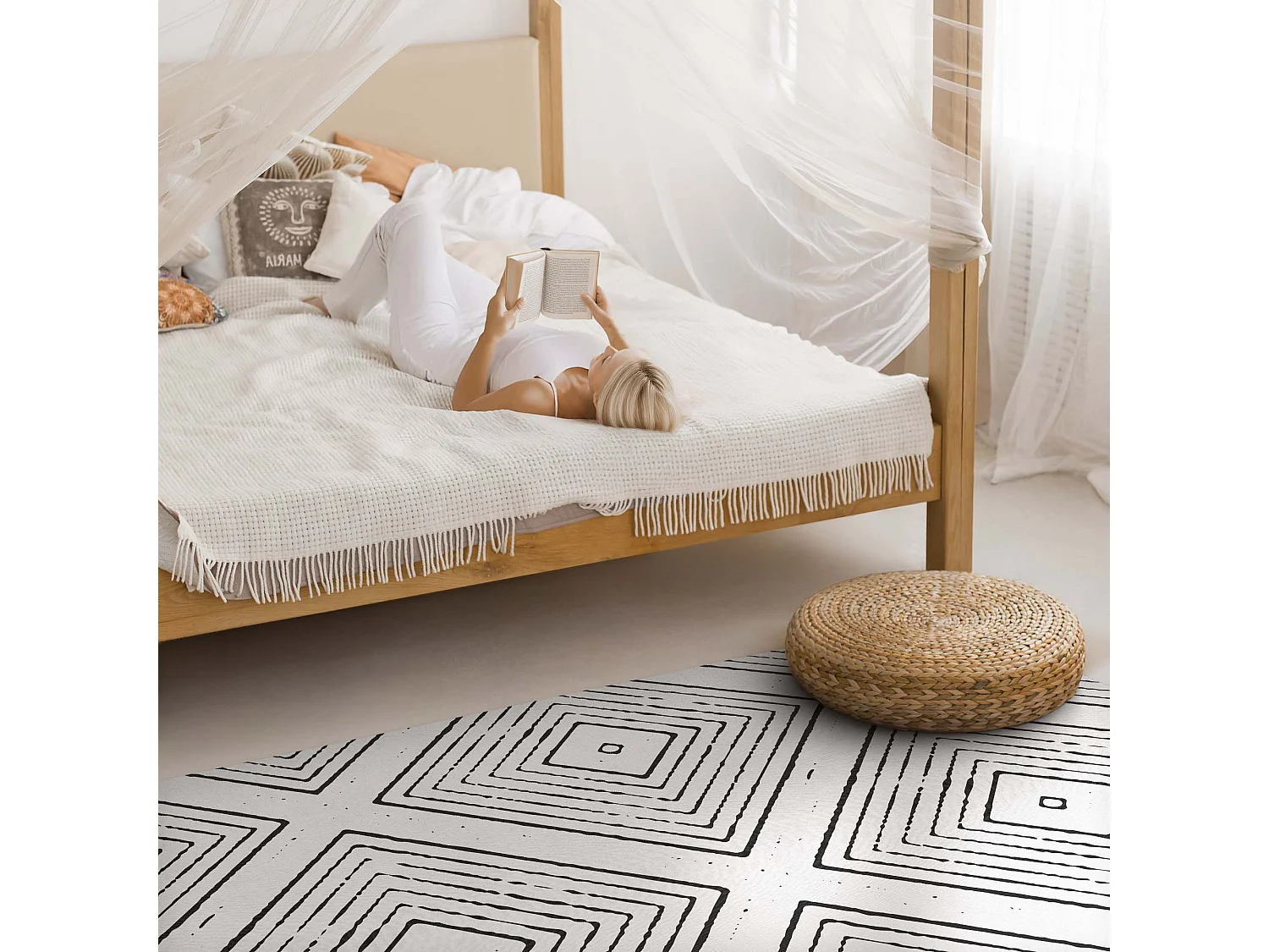 Tapis vinyle pour la maison, Moquette d'intérieur Modèle boho de carrés réguliers - 140x210 cm