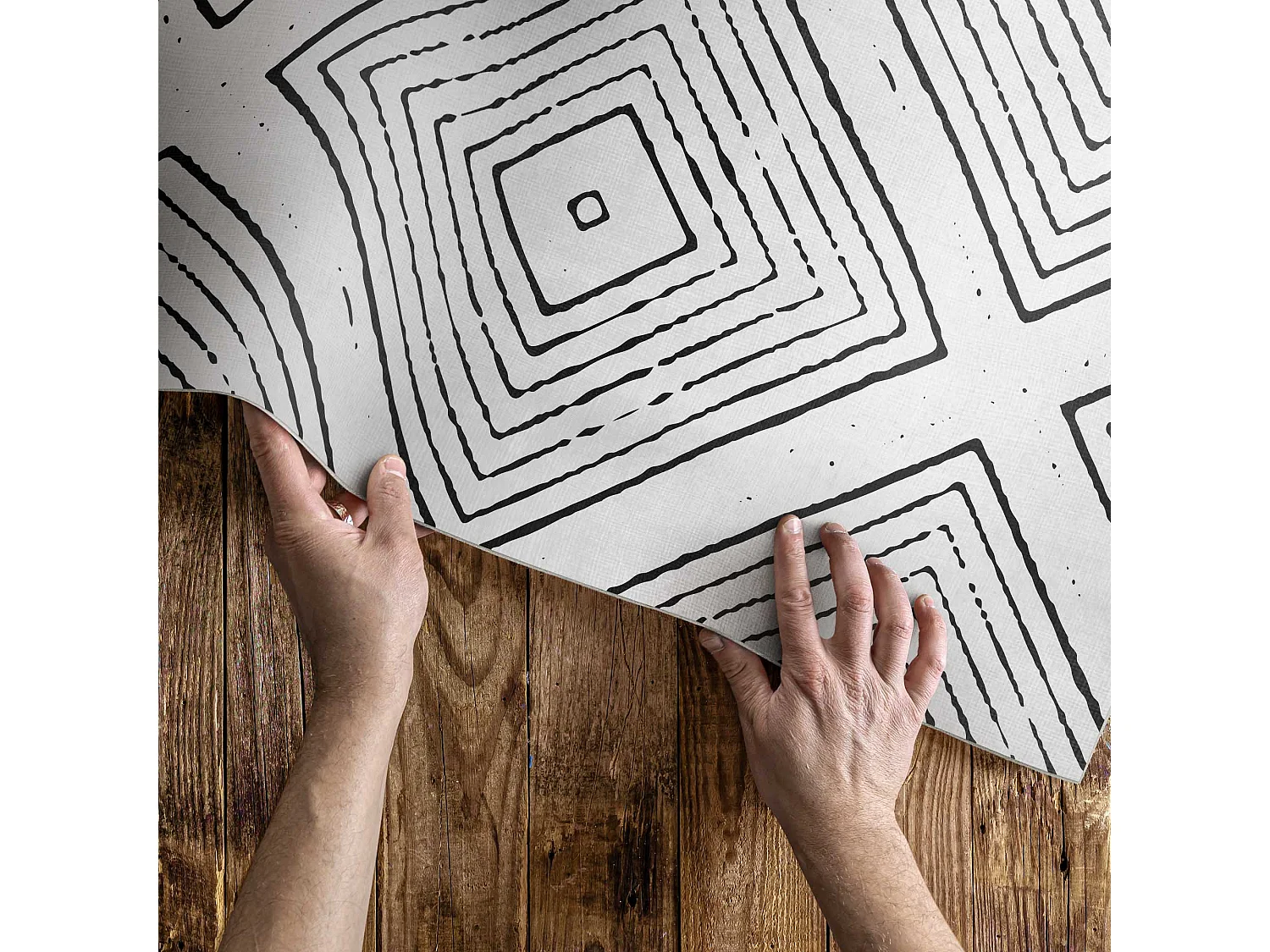 Vinylteppich für Zuhause, Boho-Innenteppich mit regelmäßigem quadratischen Muster – 140 x 210 cm