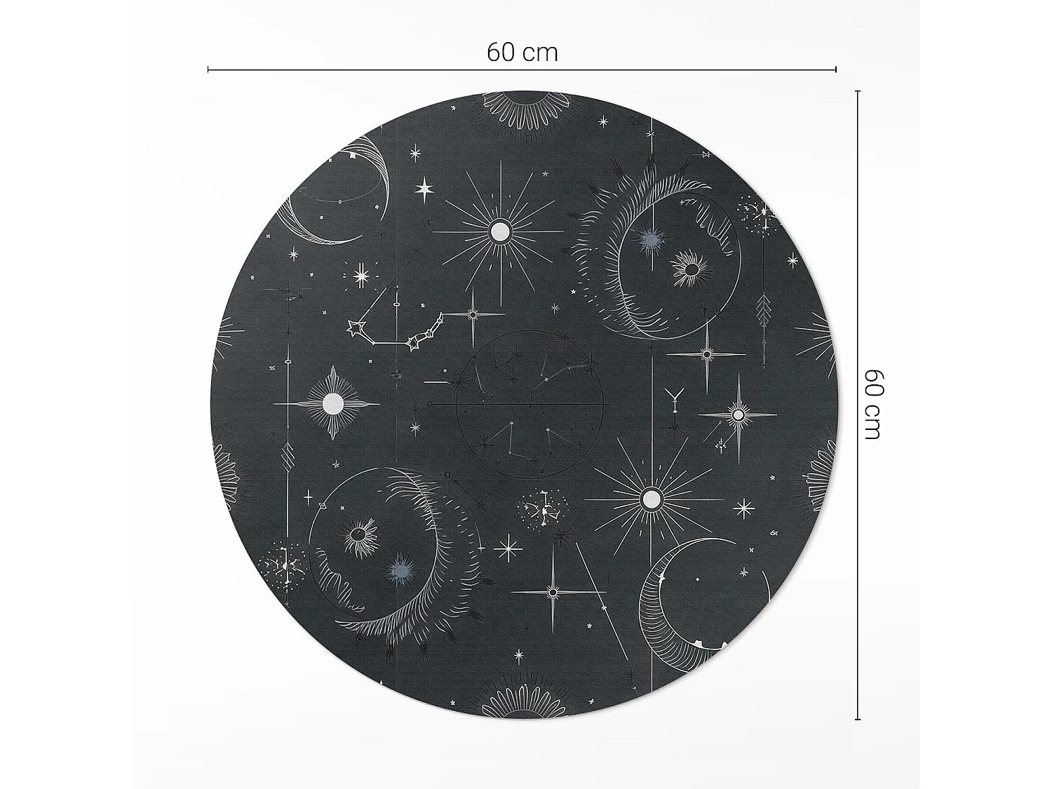 Vinylteppich für Zuhause, Innenteppich Weltraum- und Astrologieillustration von Sternen und Monden 60 cm