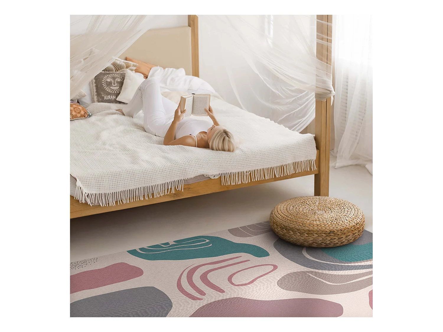 Tapis vinyle pour la maison, Moquette d'intérieur Boho abstrait tache des formes pastel - 100x150 cm