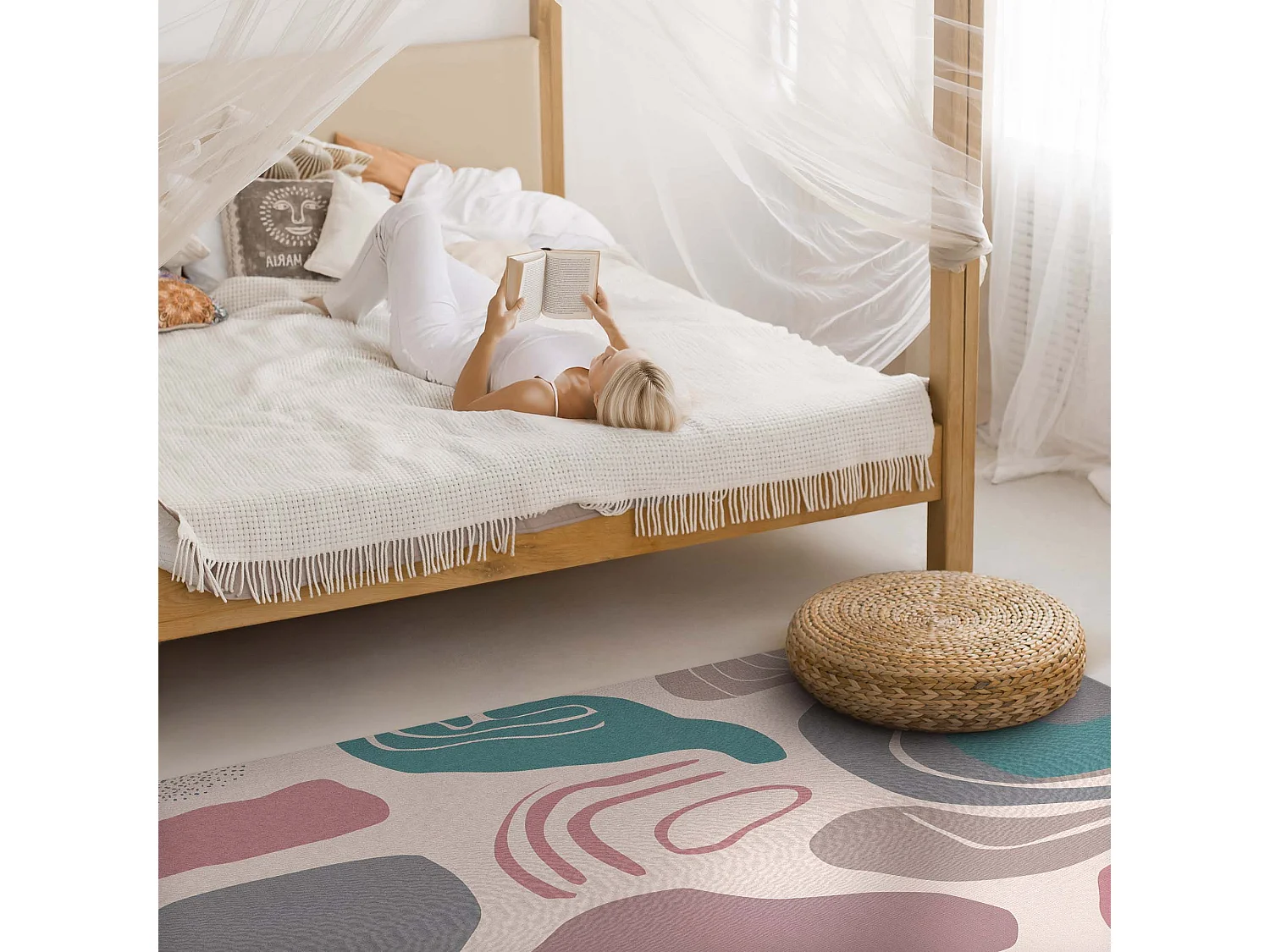 Vinylteppich für Zuhause, Innenteppich Boho abstrakte Flecken in Pastellformen – 100x150 cm