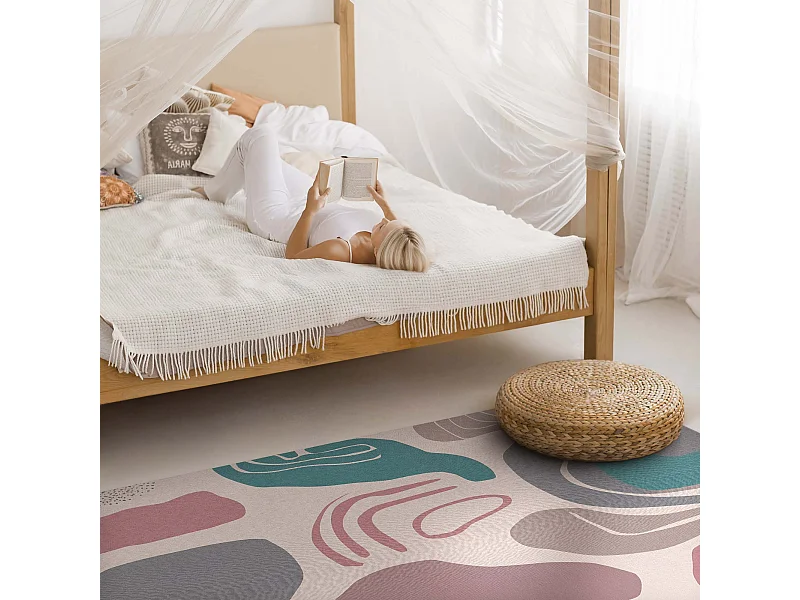 Vinylteppich für Zuhause, Innenteppich Boho abstrakte Flecken in Pastellformen – 100x150 cm