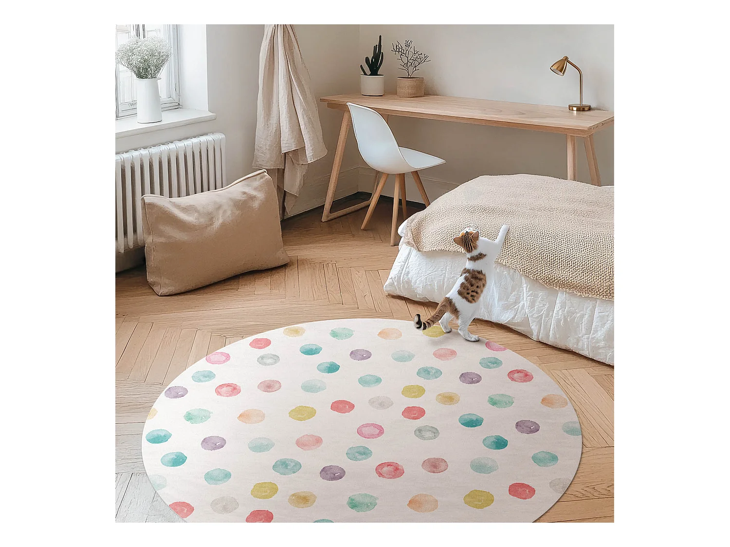 Tappeto in vinile per la casa, tappeto da interni Dipinto a pois boho acquerello 150 cm