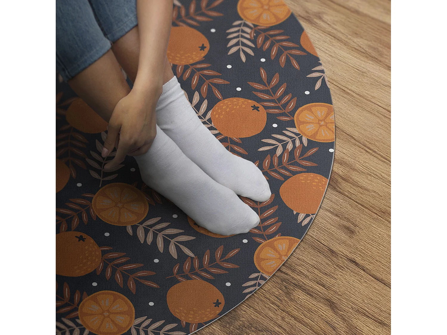 Tapis vinyle pour la maison, Moquette d'intérieur Illustration d'oranges et de feuilles 70 cm