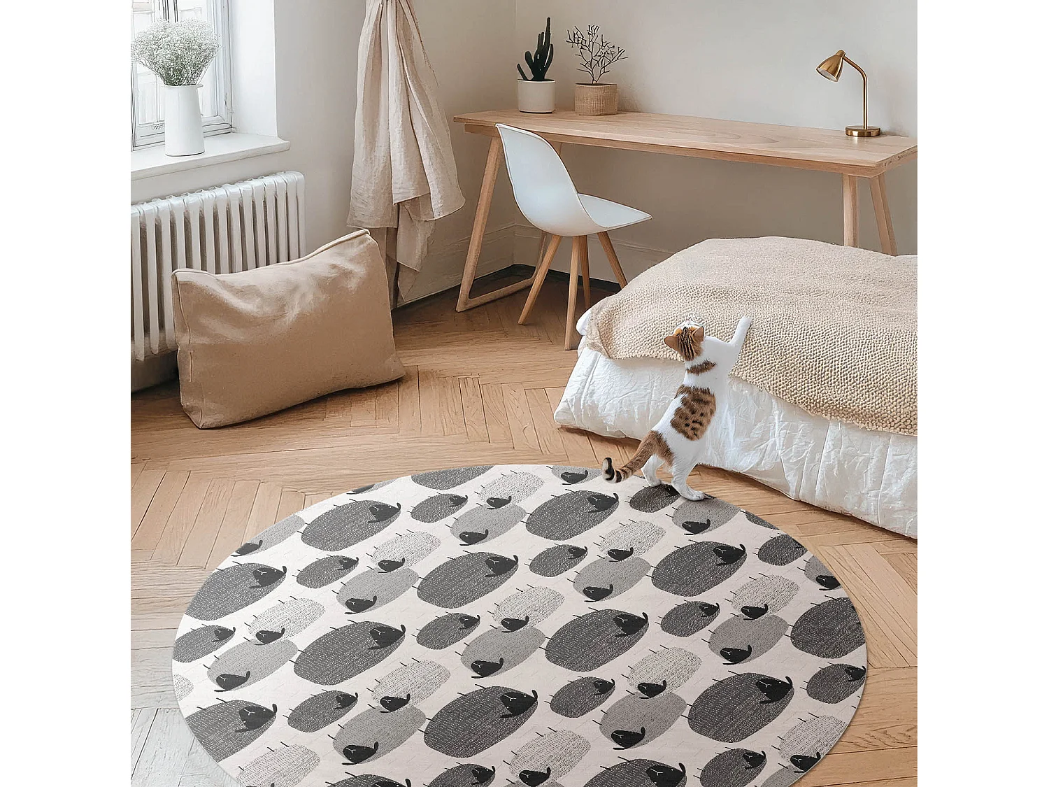 Vinyl-Teppich für Zuhause, Innenteppich, bemaltes Schaf mit regelmäßigem Muster, 120 cm