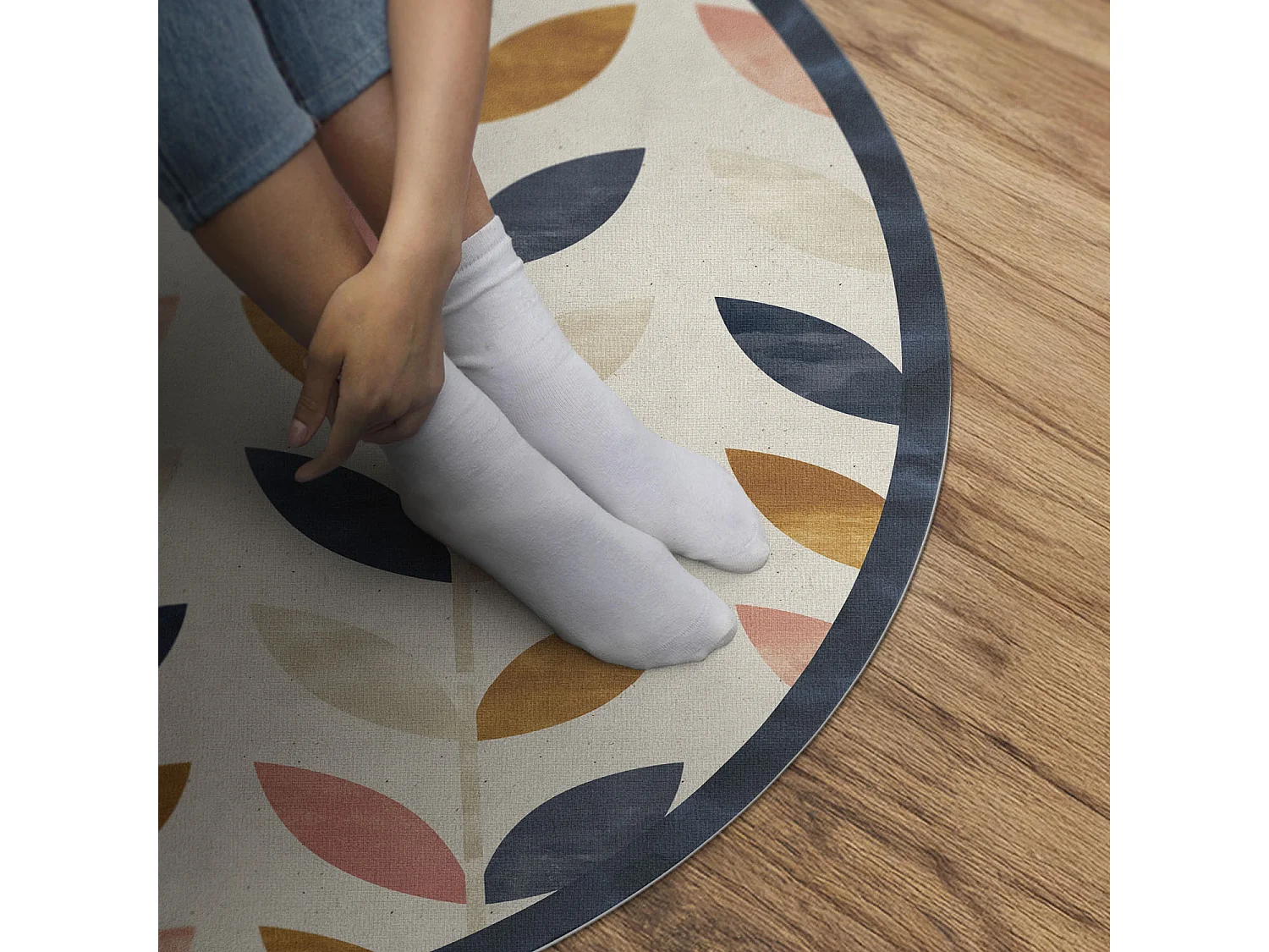 Tapis vinyle pour la maison, Moquette d'intérieur Petites feuilles, style bohème aquarelle 150 cm