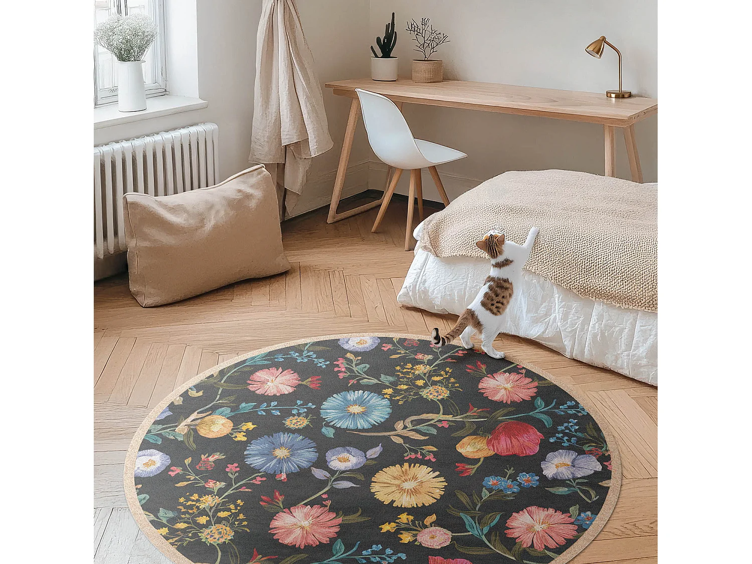 Vinyltapijt voor thuis, binnentapijt Wilde bloemen prachtige kleurrijke planten in vintage boho-stijl 130 cm