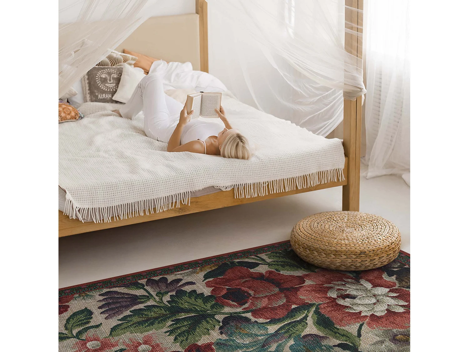 Vinylteppich für Zuhause, Innenteppich Zartes Blumenmuster – 120x180 cm