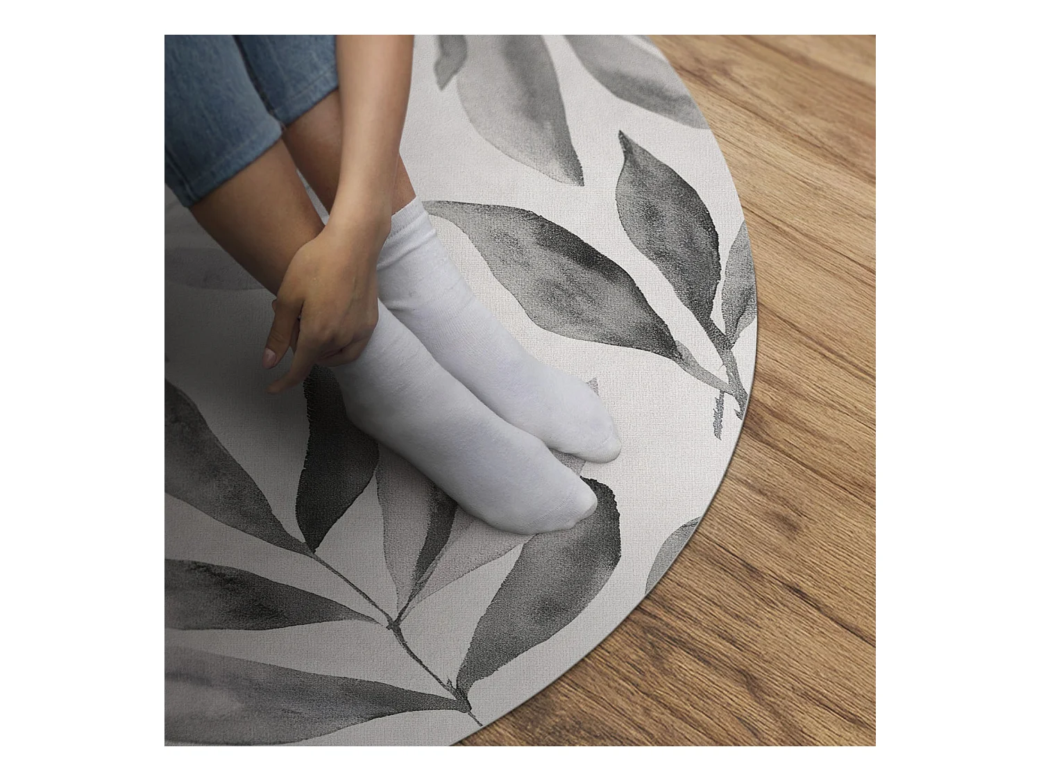 Tapis vinyle pour la maison, Moquette d'intérieur Plantes aquarelles feuilles délicates monochromes dans un style bohème 50 cm