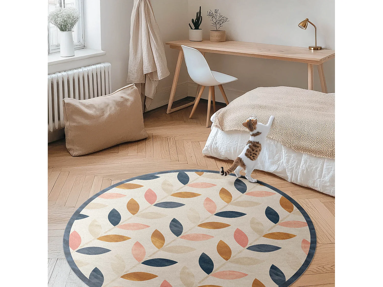Tapis vinyle pour la maison, Moquette d'intérieur Petites feuilles, style bohème aquarelle 70 cm