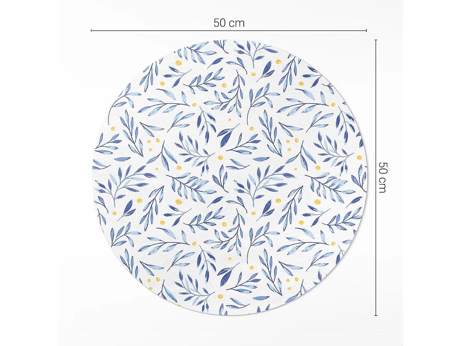 Vinyl-Teppich für Zuhause, Innenteppich. Dezente Aquarellzweige, Blätter, Boho-Punkte, 50 cm