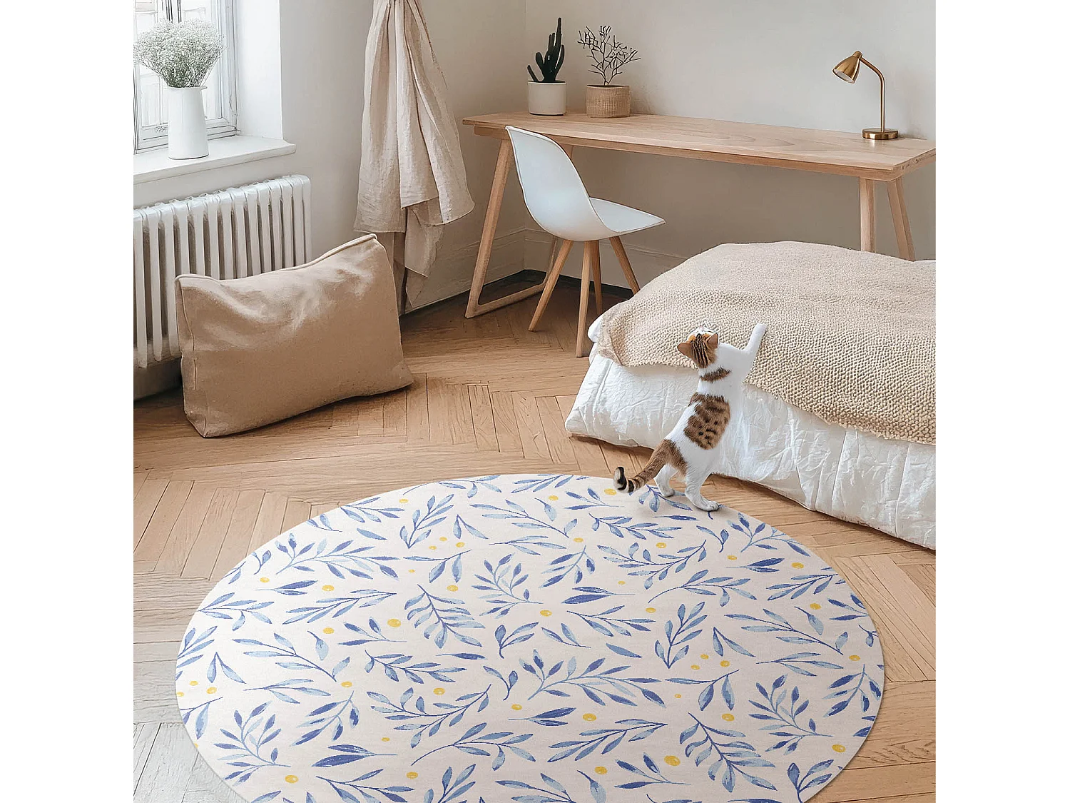 Alfombra vinílica para el hogar, alfombra de interior Ramitas de acuarela sutiles hojas puntos boho 50 cm