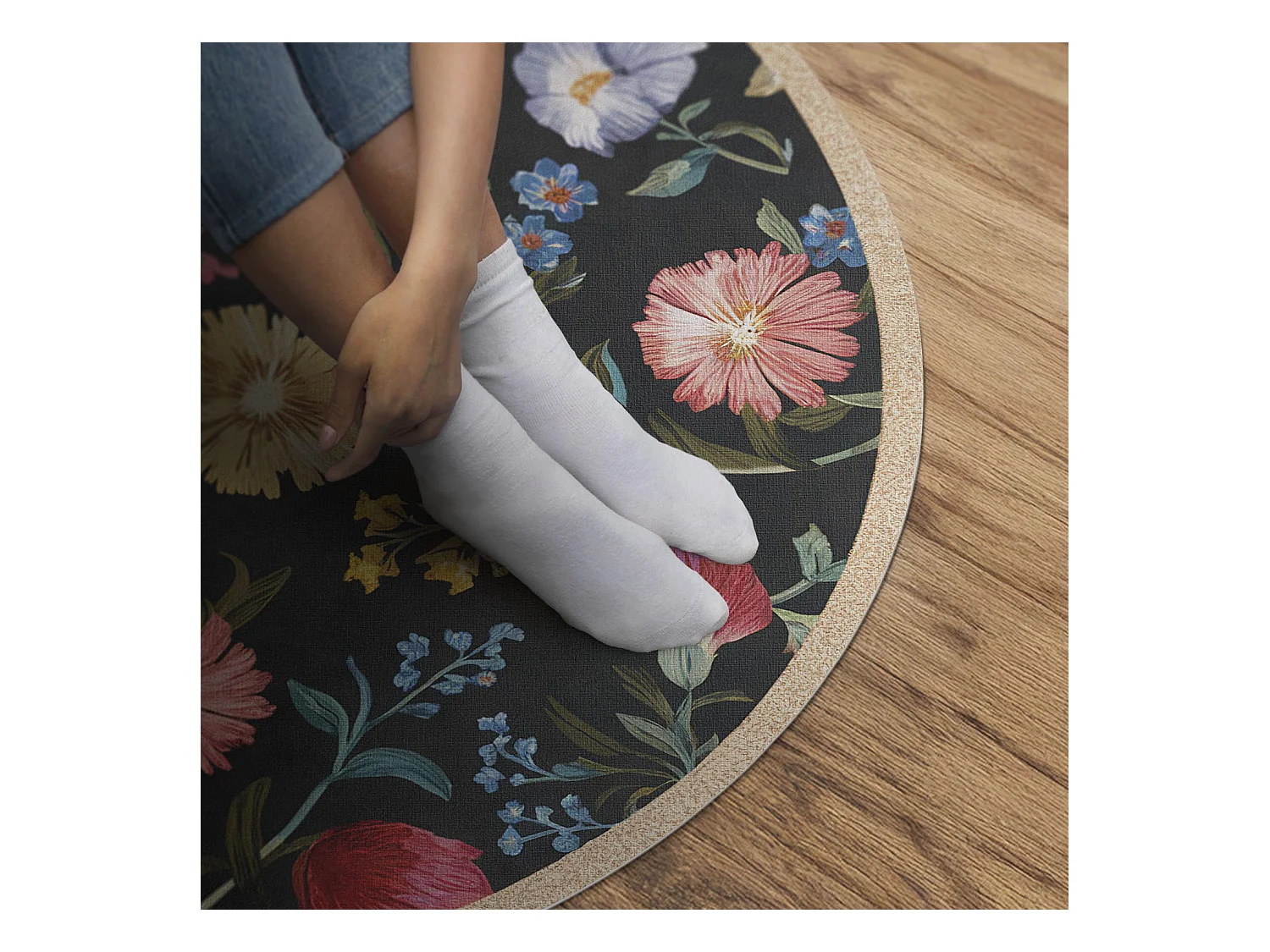 Tapis vinyle pour la maison, Moquette d'intérieur Fleurs sauvages belles plantes colorées dans un style boho vintage 140 cm