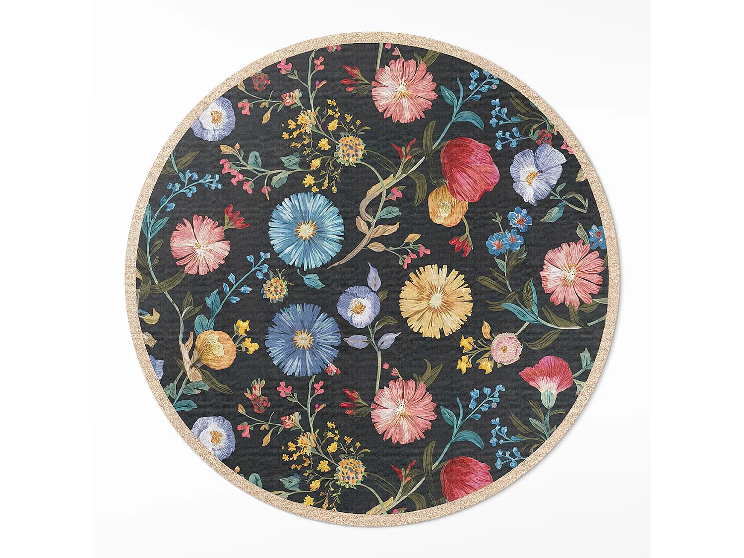 Vinylteppich für Zuhause, Innenteppich Wildblumen schöne bunte Pflanzen im Vintage-Boho-Stil 90 cm