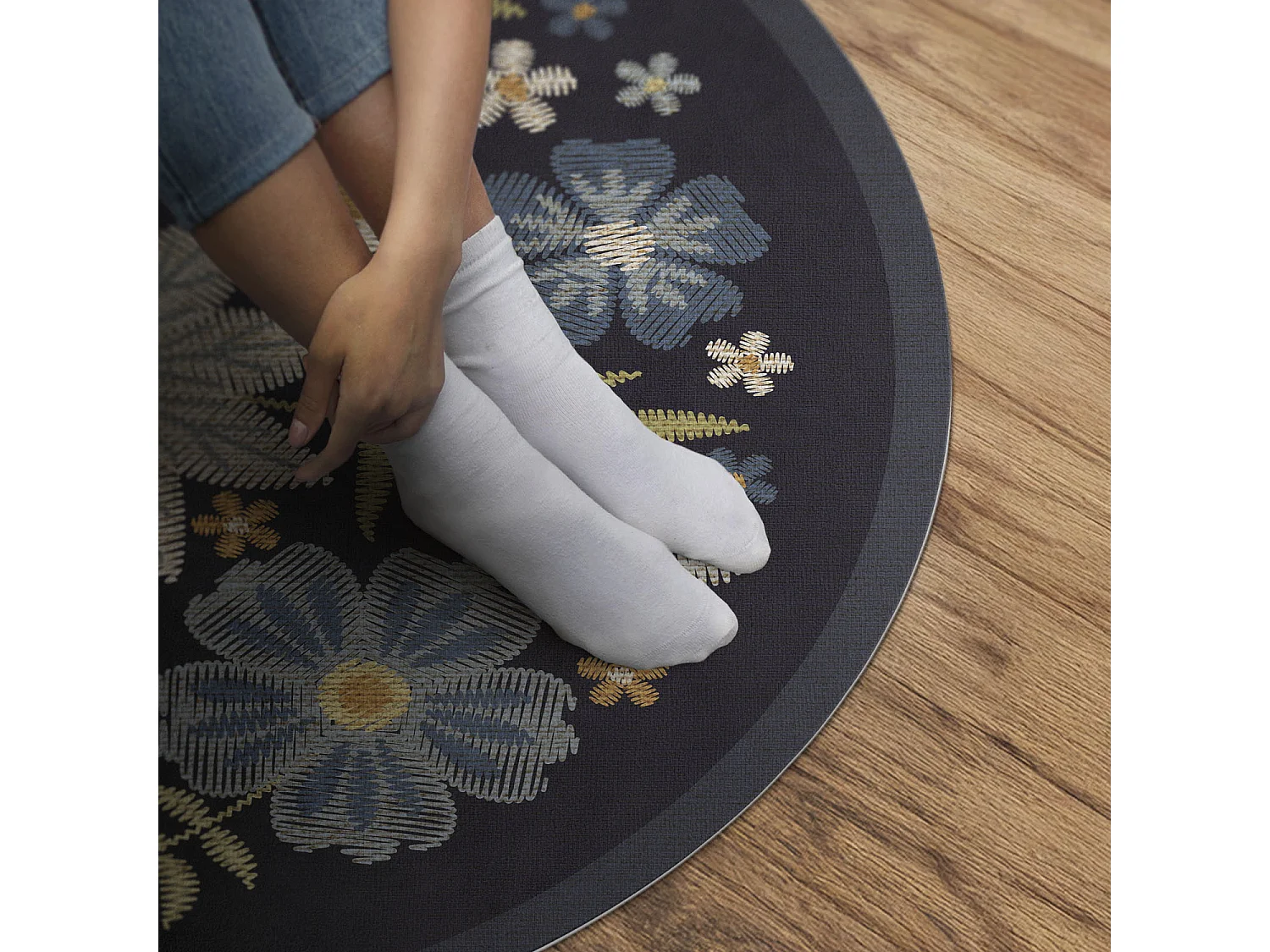 Tapis vinyle pour la maison, Moquette d'intérieur Fleurs sauvages brodées 90 cm