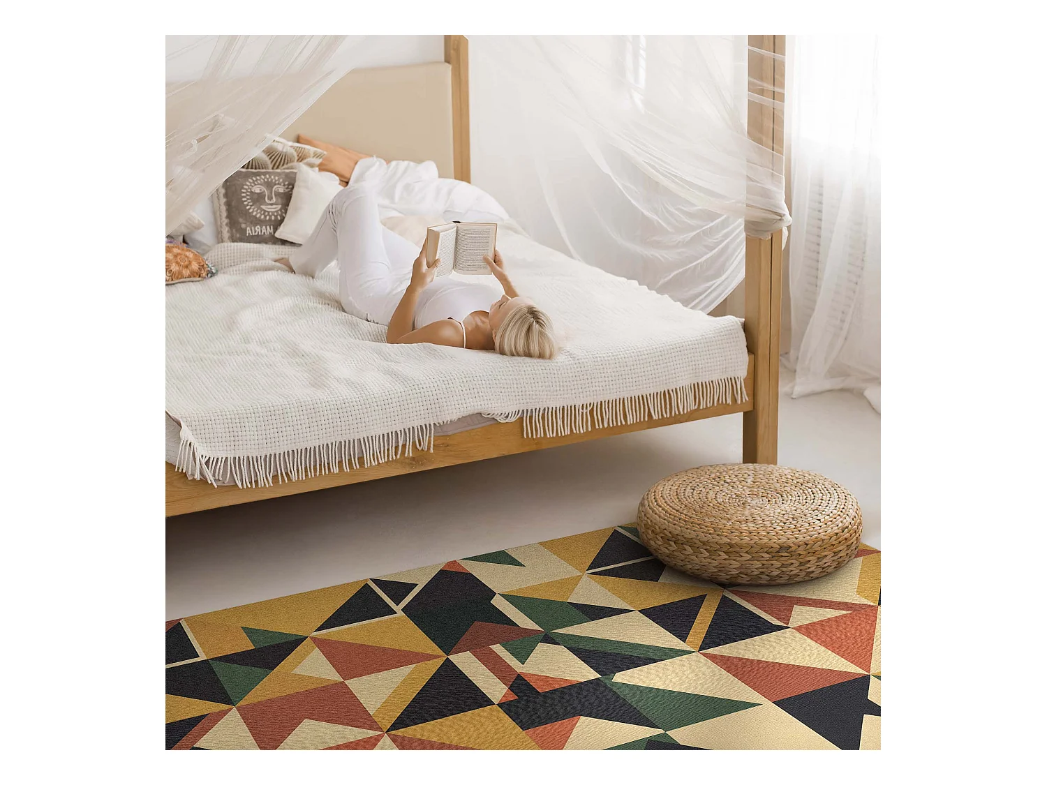 Vinylteppich für Zuhause, Innenteppich Bunte Retro-Dreiecke und Quadrate – 150x225 cm