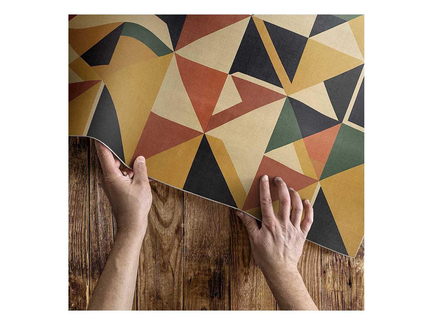 Vinylteppich für Zuhause, Innenteppich Bunte Retro-Dreiecke und Quadrate – 150x225 cm