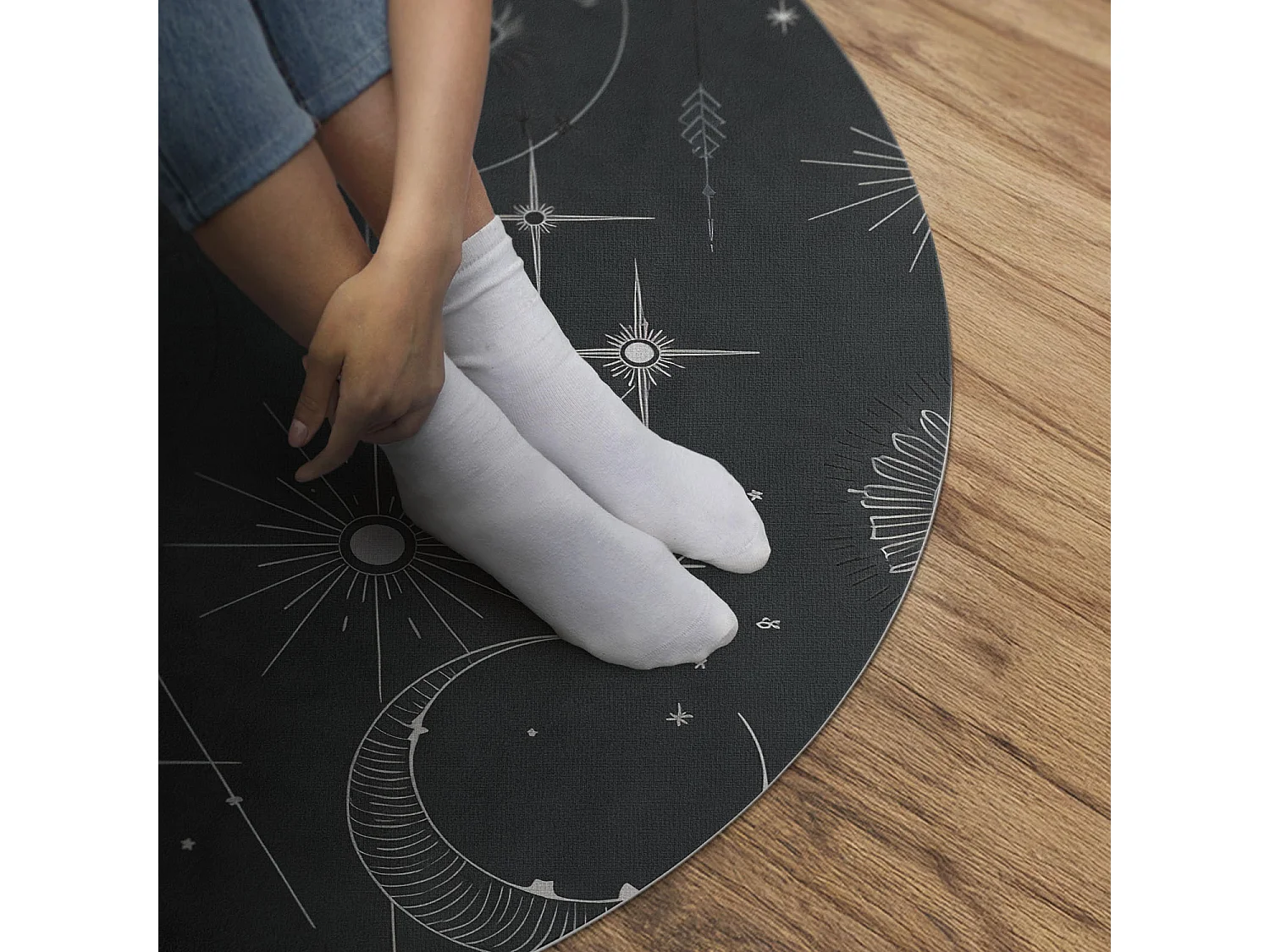 Vinylteppich für Zuhause, Innenteppich Weltraum- und Astrologieillustration von Sternen und Monden 130 cm