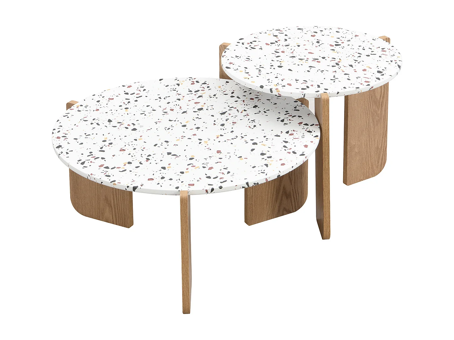 Ensemble de 2 tables basses gigognes blanches rondes pieds bois QEGZA WOOD