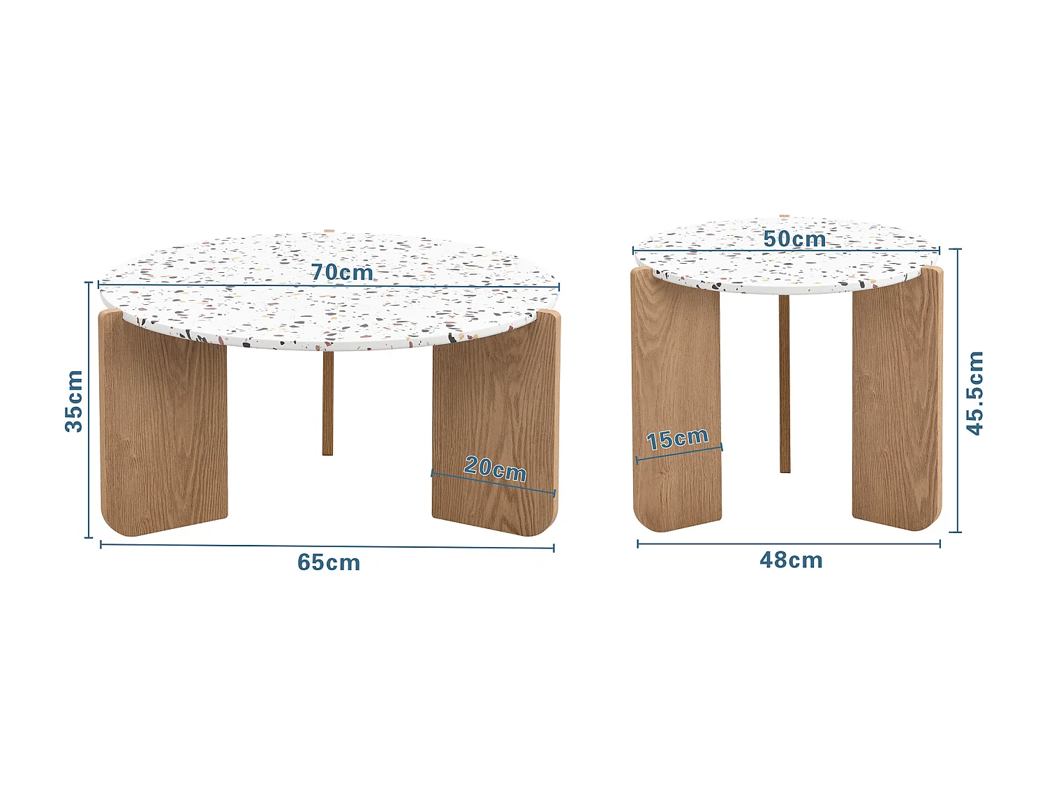 URBAN MEUBLE Ensemble de 2 tables basses gigognes blanches rondes pieds bois