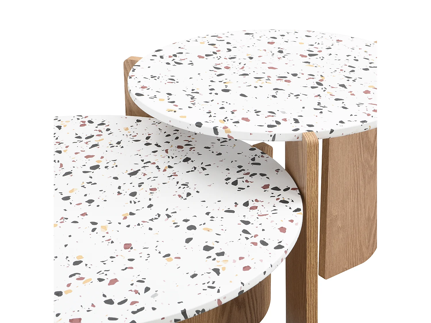 URBAN MEUBLE Ensemble de 2 tables basses gigognes blanches rondes pieds bois