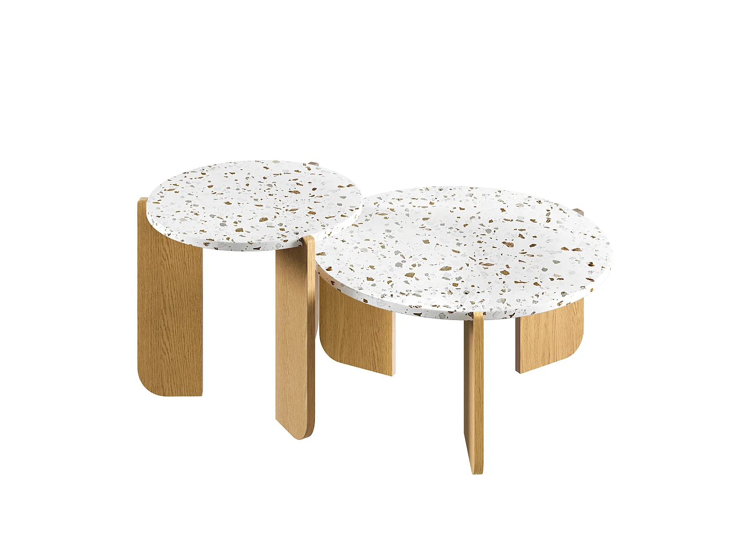 URBAN MEUBLE Ensemble de 2 tables basses gigognes blanches rondes pieds bois