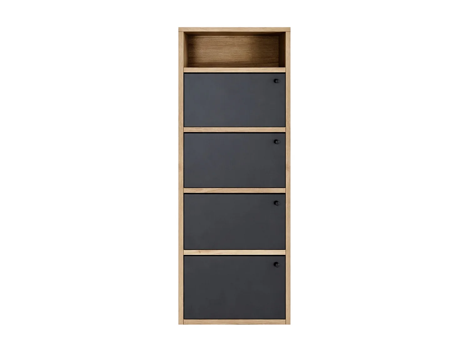 Scarpiera Salvaspazio 4 Ante 5 Ripiani in Legno Melaminico Mobile Slim da Ingresso Armadio cm 42x33x118, Rovere e Nero - ZIK