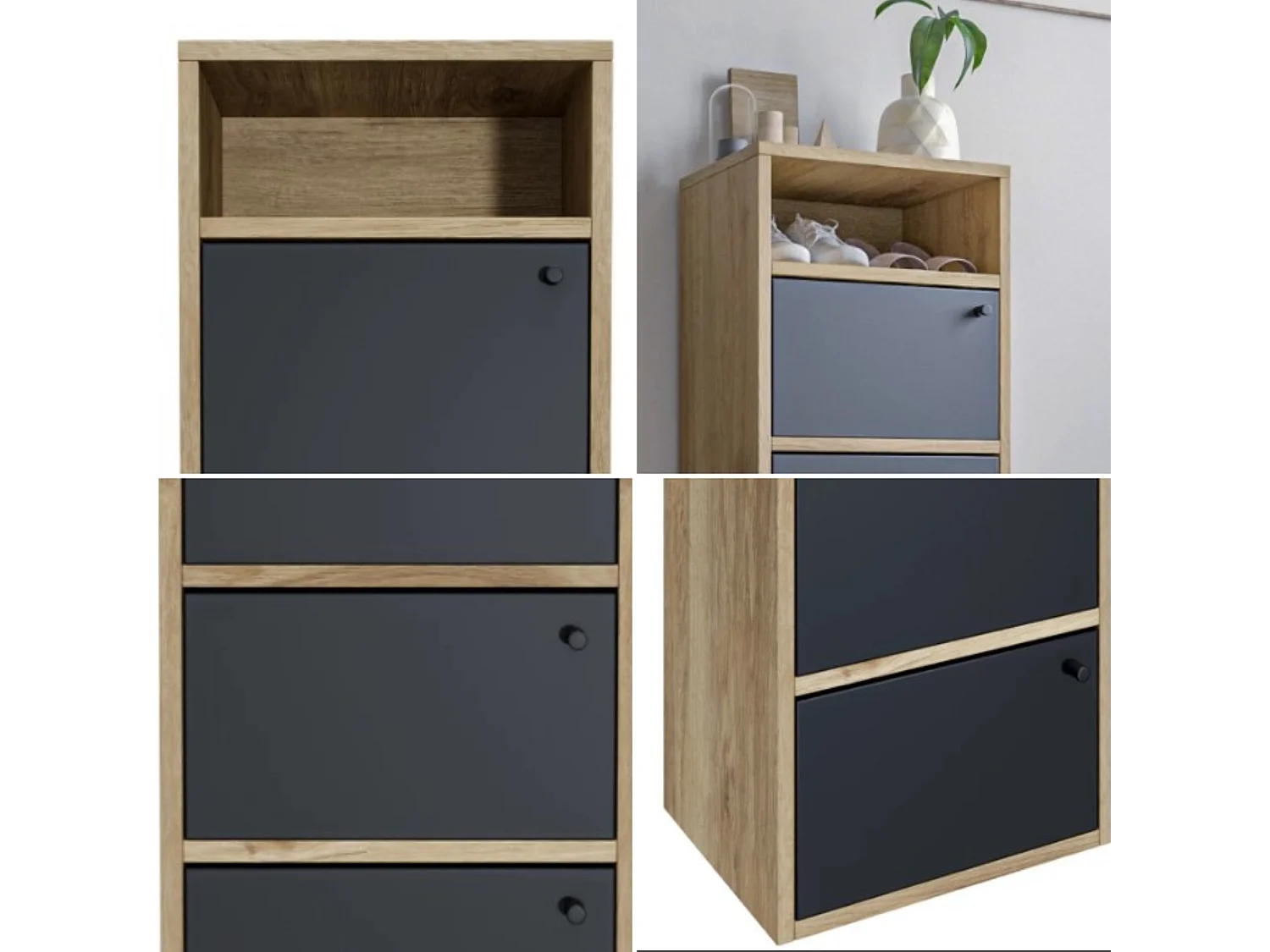 Sapateira com economia de espaço 4 portas 5 prateleiras Armário de entrada estreito em melamina de madeira cm 42x33x118, carvalho e preto - ZIK