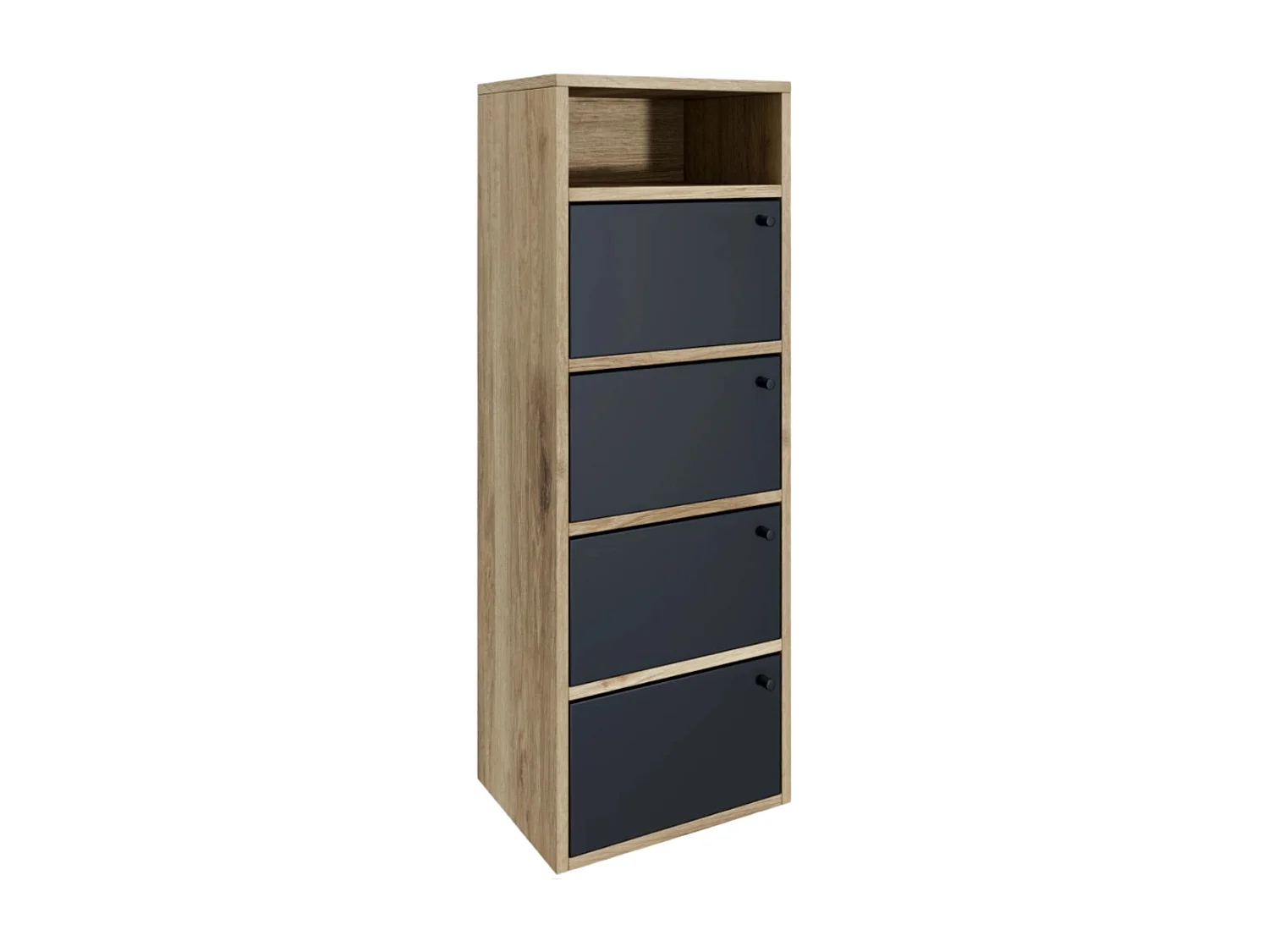 Scarpiera Salvaspazio 4 Ante 5 Ripiani in Legno Melaminico Mobile Slim da Ingresso Armadio cm 42x33x118, Rovere e Nero - ZIK