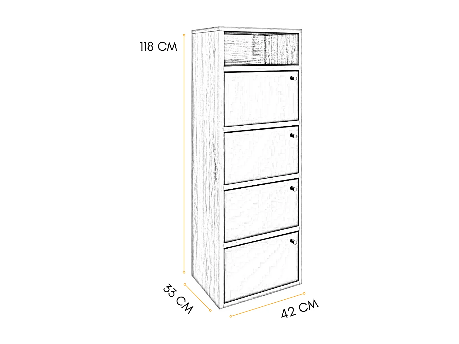 Scarpiera Salvaspazio 4 Ante 5 Ripiani in Legno Melaminico Mobile Slim da Ingresso Armadio cm 42x33x118, Rovere e Nero - ZIK