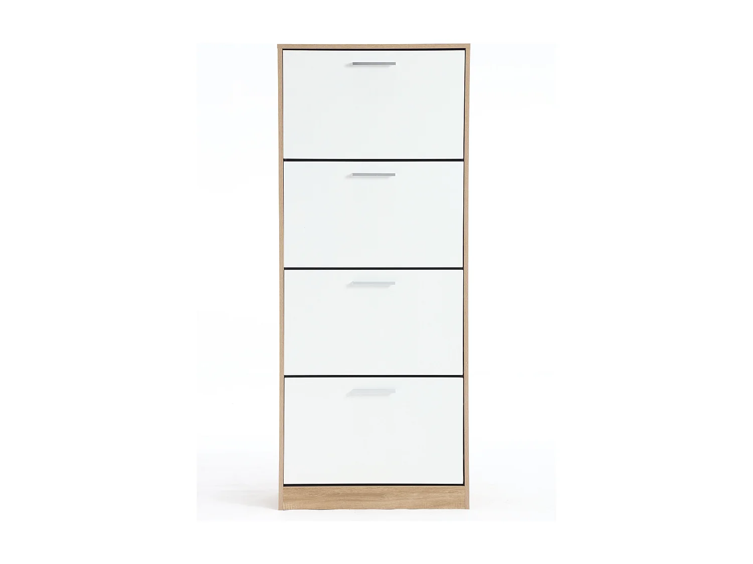 Scarpiera Salvaspazio 4 Ante Doppie Ripiani cm 63x24x155 in Legno da Ingresso, Bianco e Rovere - ZIK