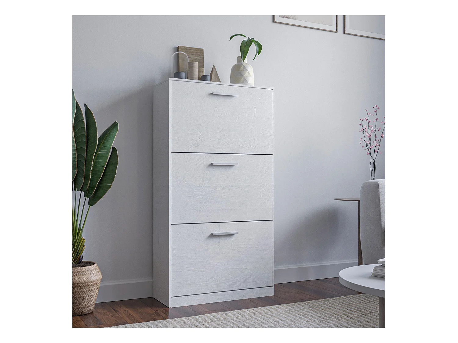 Mueble zapatero de entrada 3 puertas dobles plegables, mueble delgado de madera melaminada 63x24x115h, Blanco - ZIK